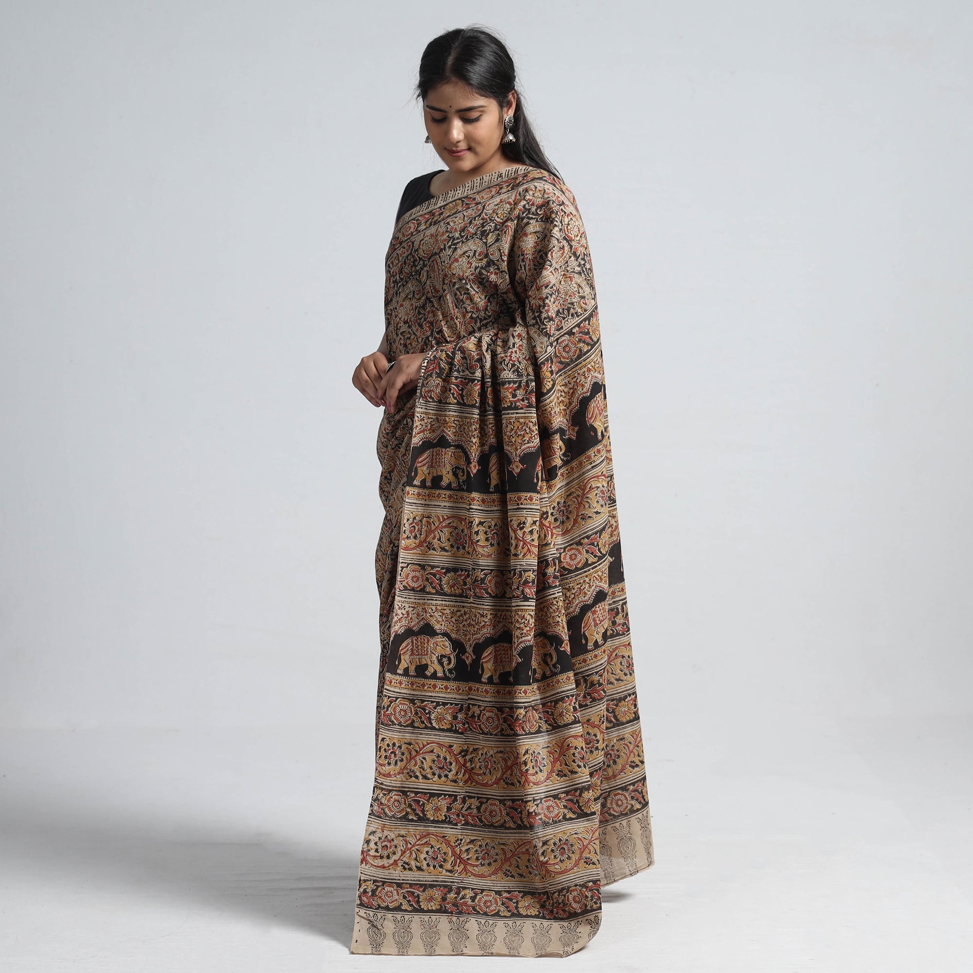 VENKATA BHANU KALAMKARI PEDANA Brown - Pedana Block Print Cotton Kalamkari Saree - view 2