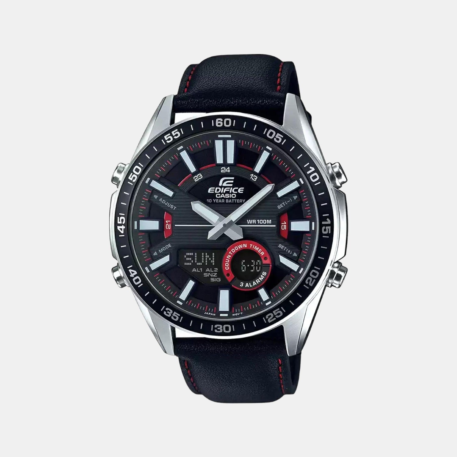 Casio Edifice Men Quartz Black Dial Analog-Digital Leather Watch EX441