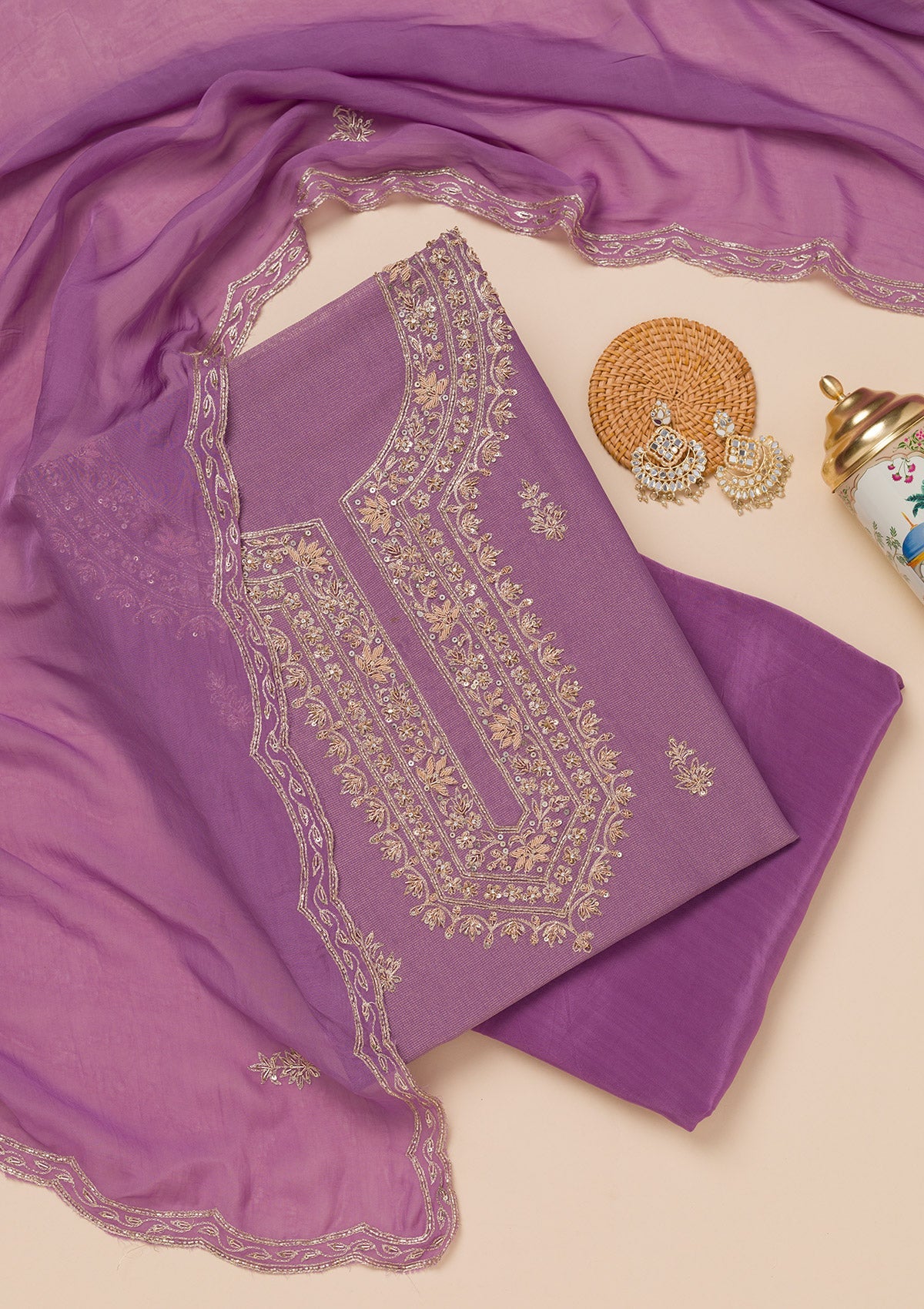 Koskii Lavender Cutdana Tissue Unstitched Salwar Suit