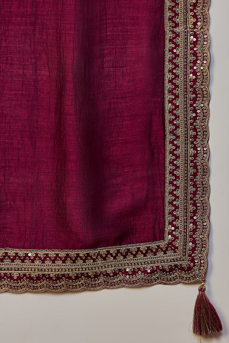 Ahika Maroon Silk Blend Solid Embroidered Straight Suit Set PKSKD2442 - view 7