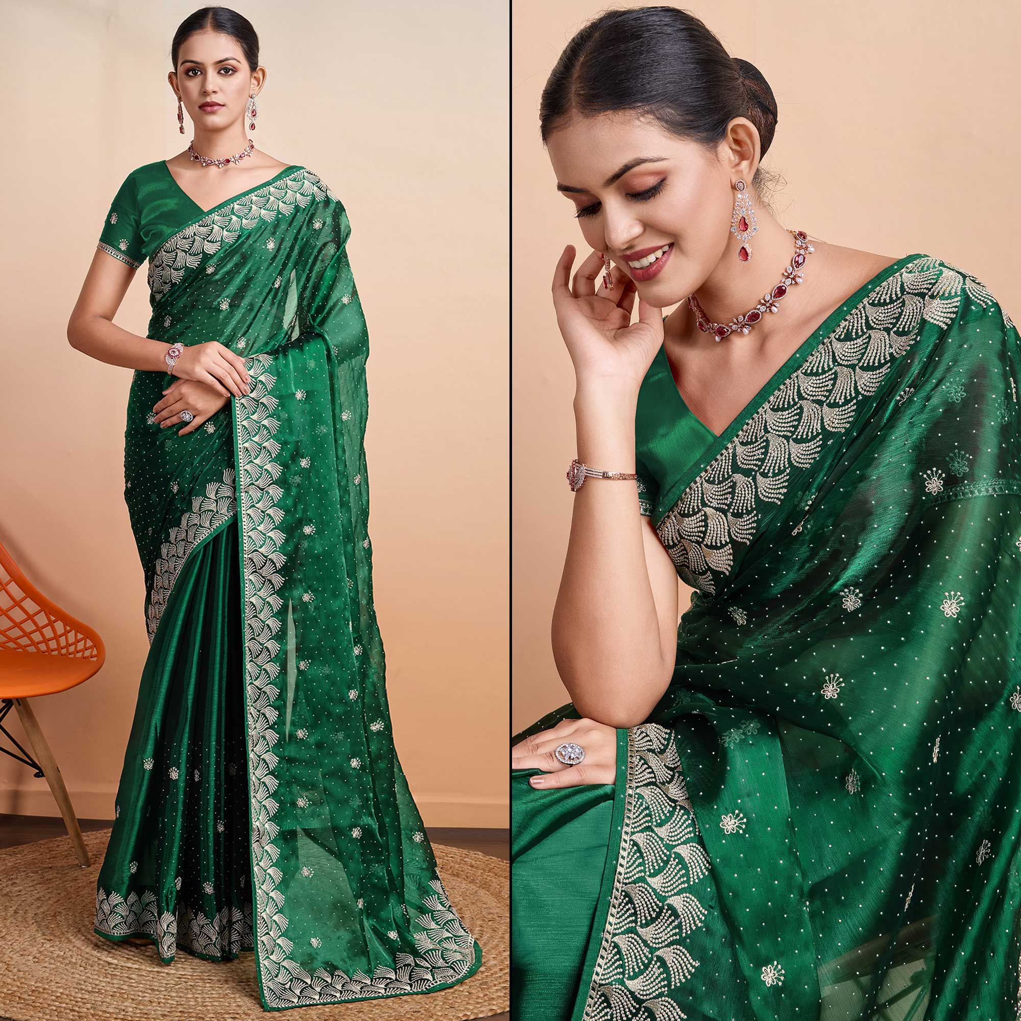 Green sarees – BlackTree green-embroidered-tussar-silk-saree