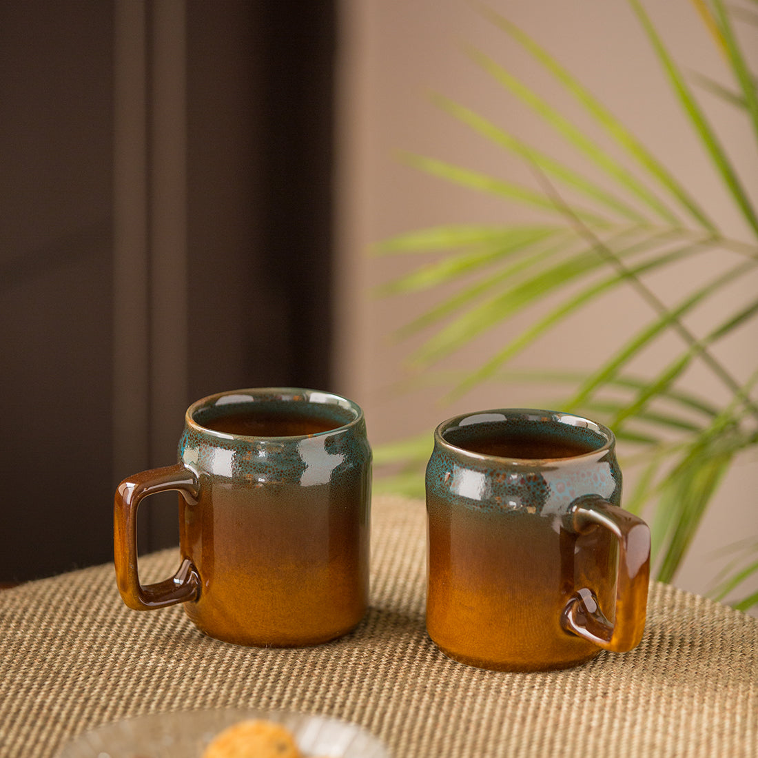EXCLUSIVELANE 'Amber & Teal' Studio Pottery Mugs In Ceramic (Set Of 2)