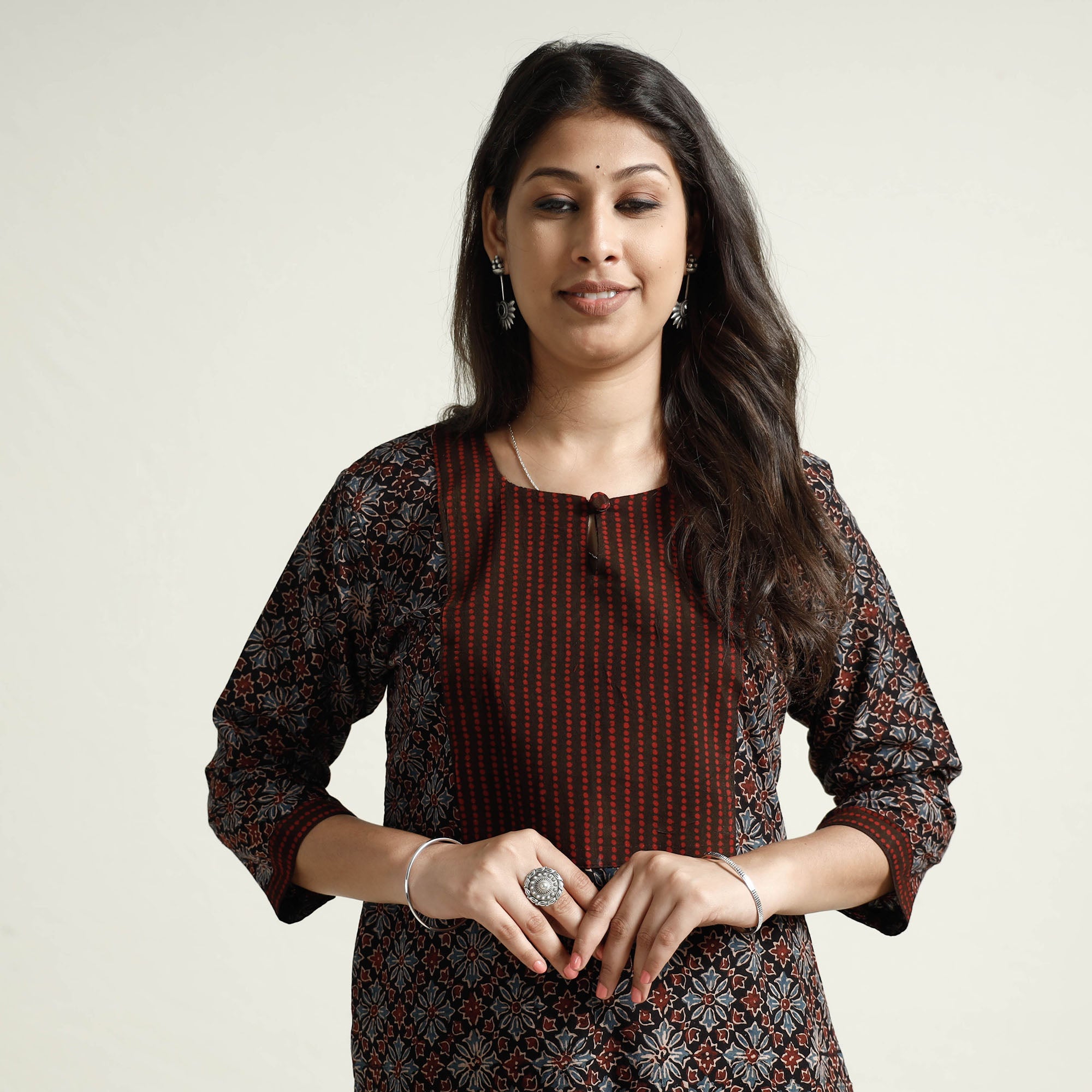 ITOKRI CASUALS Black - Ajrakh Block Printed Cotton Kurta with Palazzo Set - view 2