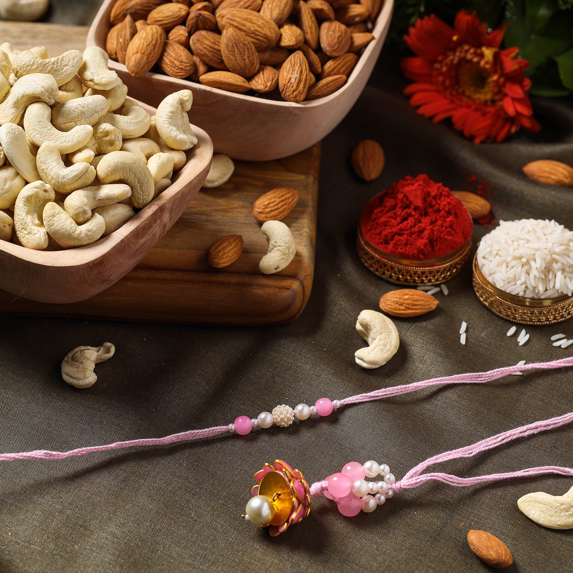 ITOKRI CRAFTS INITIATIVE Beadwork Bhaiya Bhabhi Rakhi with Cashew & Almonds