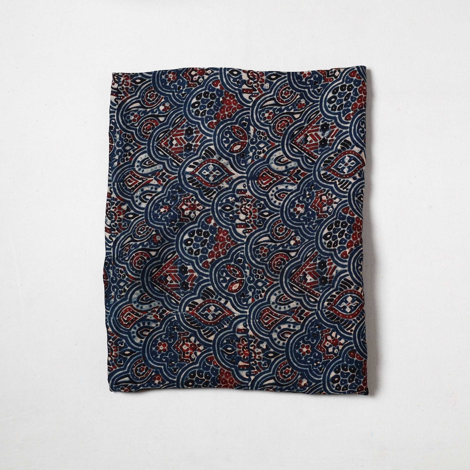RIYAZ ABDULMAJID KHATRI - AJRAKH Blue - Ajrakh Hand Block Printed Modal Silk Precut Fabric 36