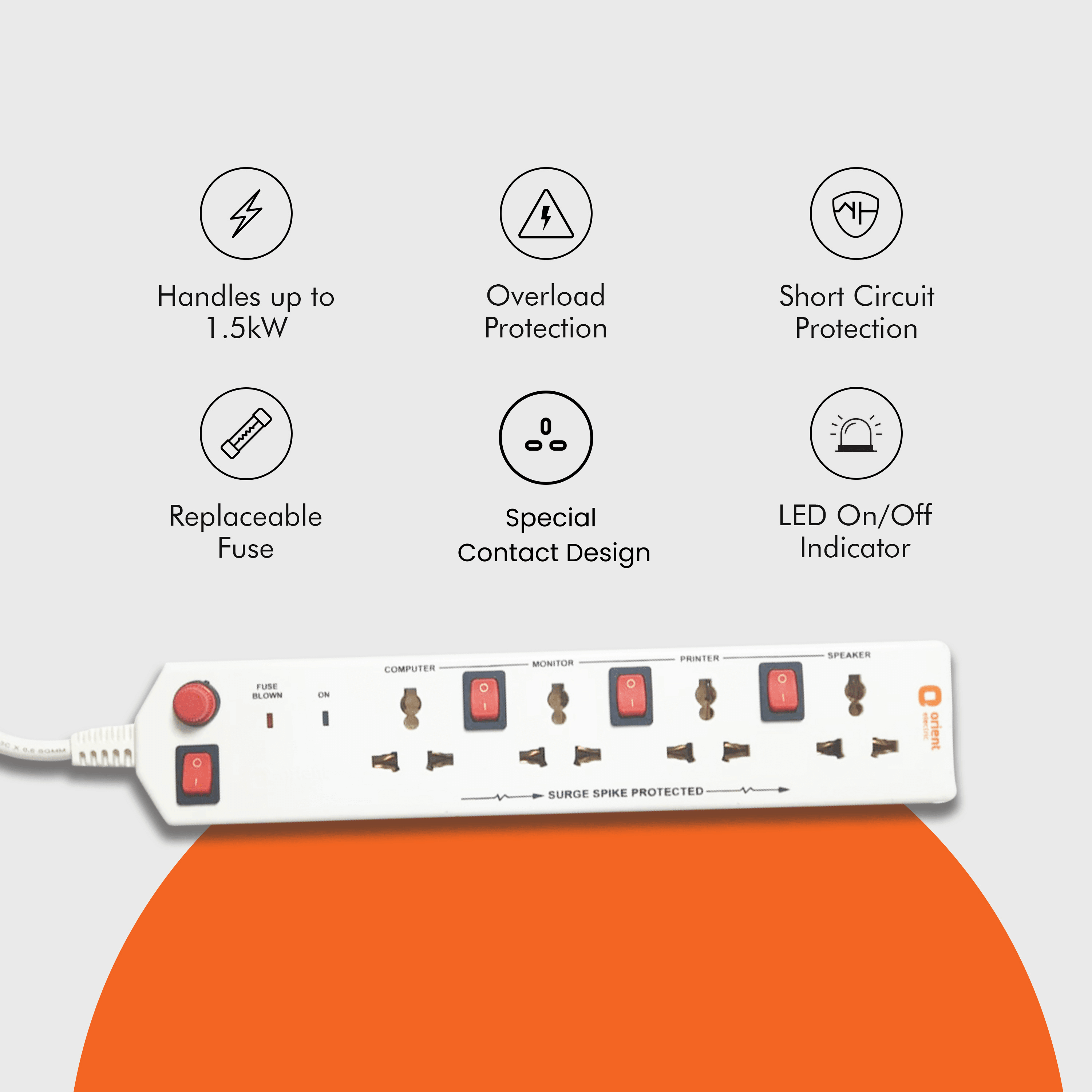 orientelectric 4x4 Socket Extension Board with 2 Metre Wire (White) - view 4