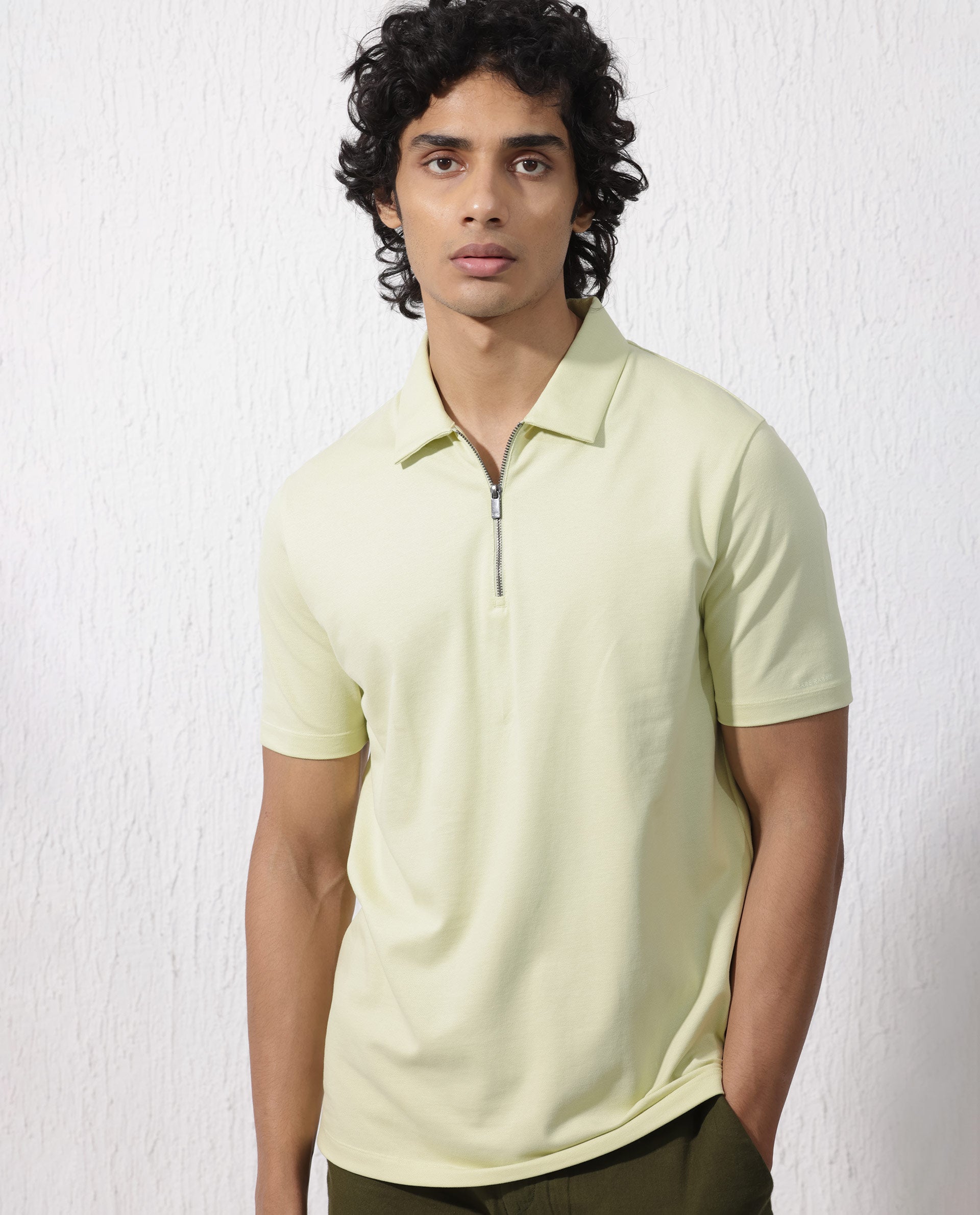 Rare Rabbit Mens Stan-2 Pastel Green Short Sleeve Solid Zipper Closure Polo T-Shirt - view 3