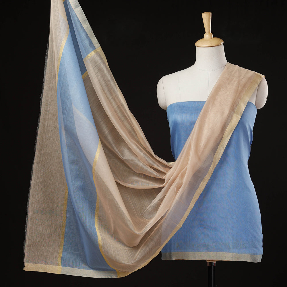ITOKRI CRAFTS INITIATIVE Blue - 2pc Chanderi Silk Handloom Suit Material Set with Zari Border