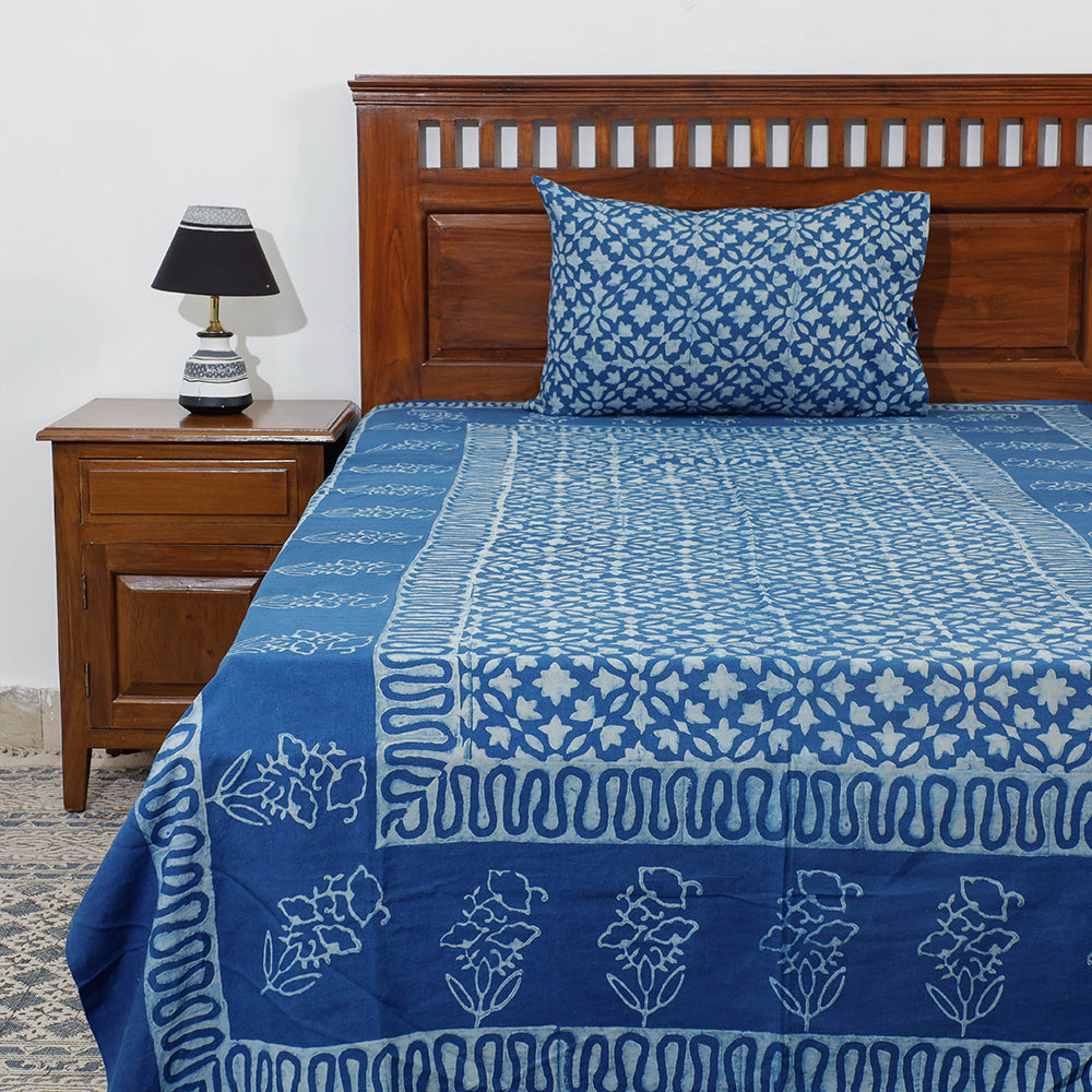 AHA VASTRA HANDLOOM Blue - Akola Block Printing Jhiri Pure Handloom Cotton Single Bedcover (94 x 59 in)