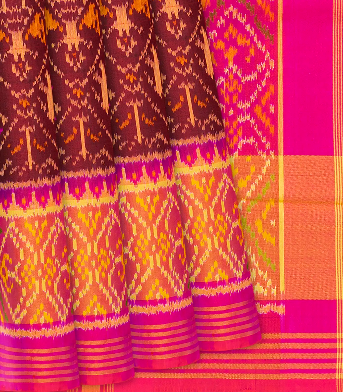 RmKV Maroon Handloom Rajkot Patola Silk Saree With Bird Motifs-Maroon