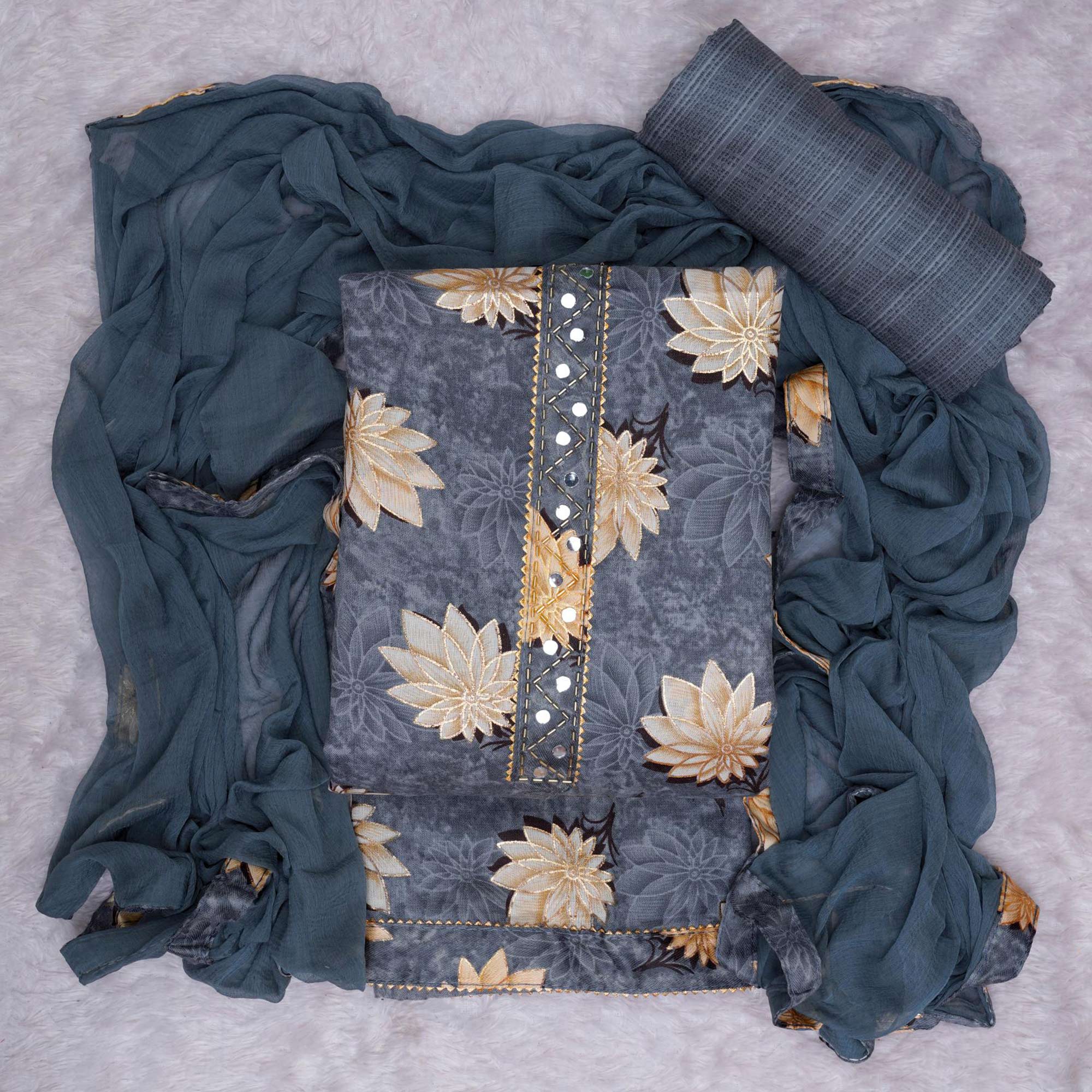 Grey dresses – BlackTree grey-floral-foil-printed-poly-cotton-dress-material