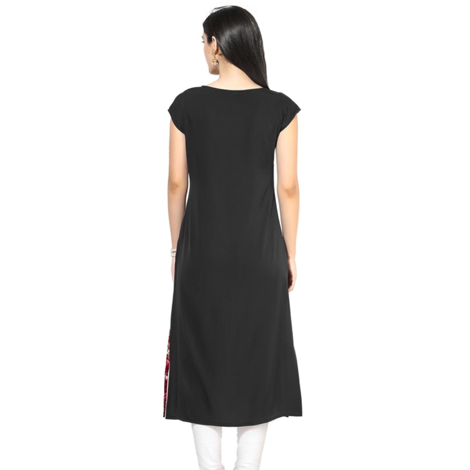 Peachmode Seller Delightful Navy Blue-Turquoise Green Colored Casual Digital Printed Rayon Kurti - view 2