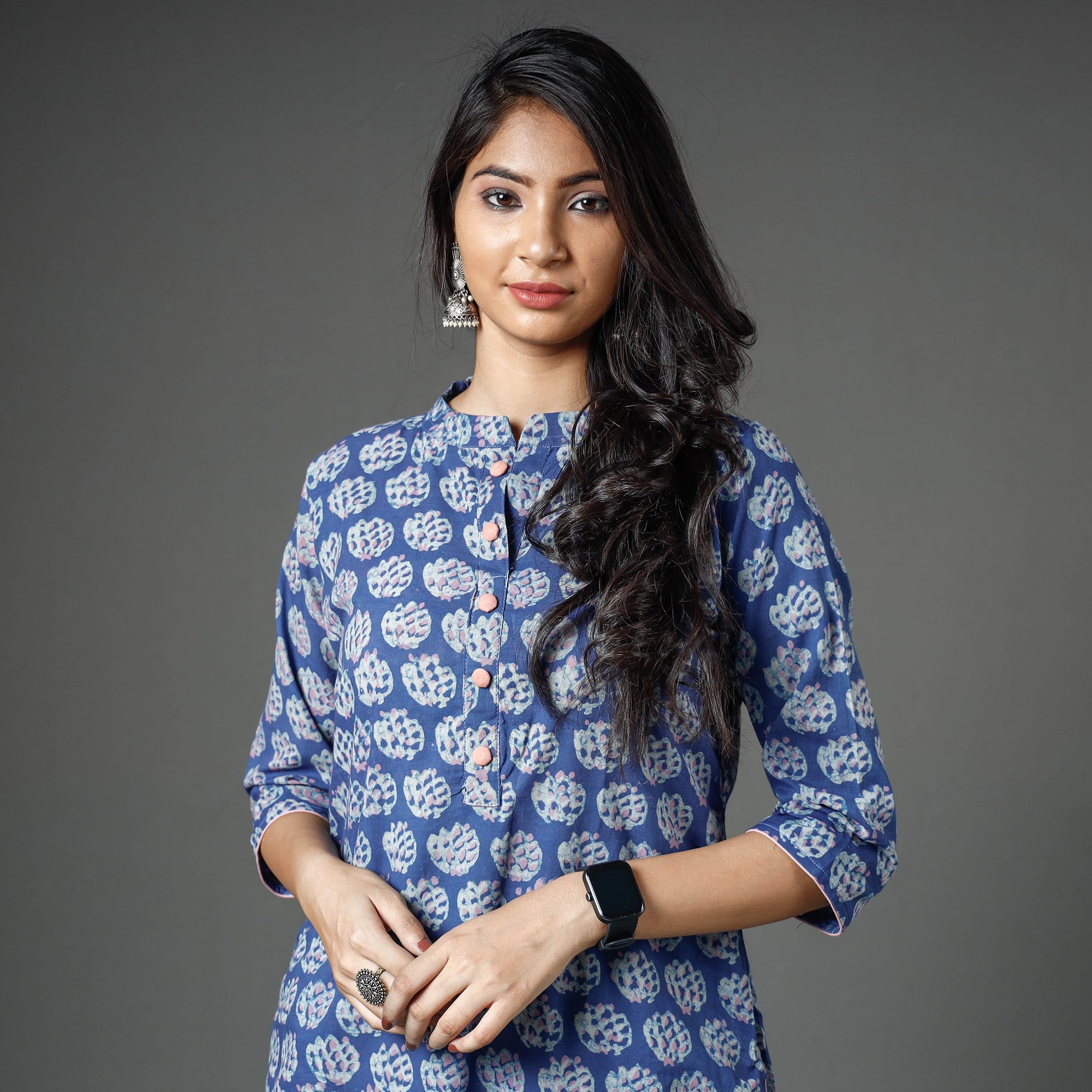 ITOKRI CASUALS Blue - Akola Block Printed Cotton Long Straight Kurta