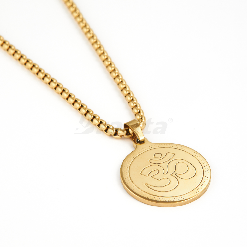 Branta Om Pendant Gold Stainless Steel Necklace Chain For Men (24 Inch)