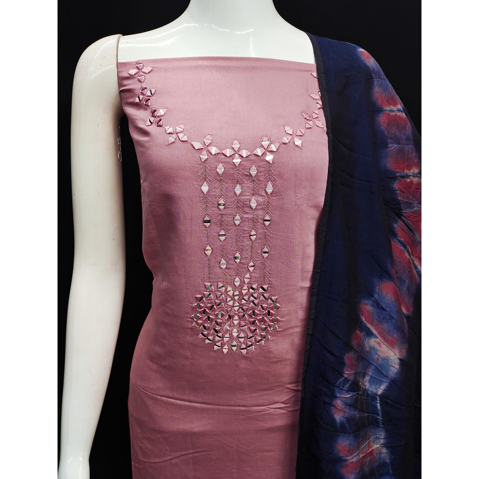 Peachmode Mauve Embroidered Viscose Dress Material - view 4