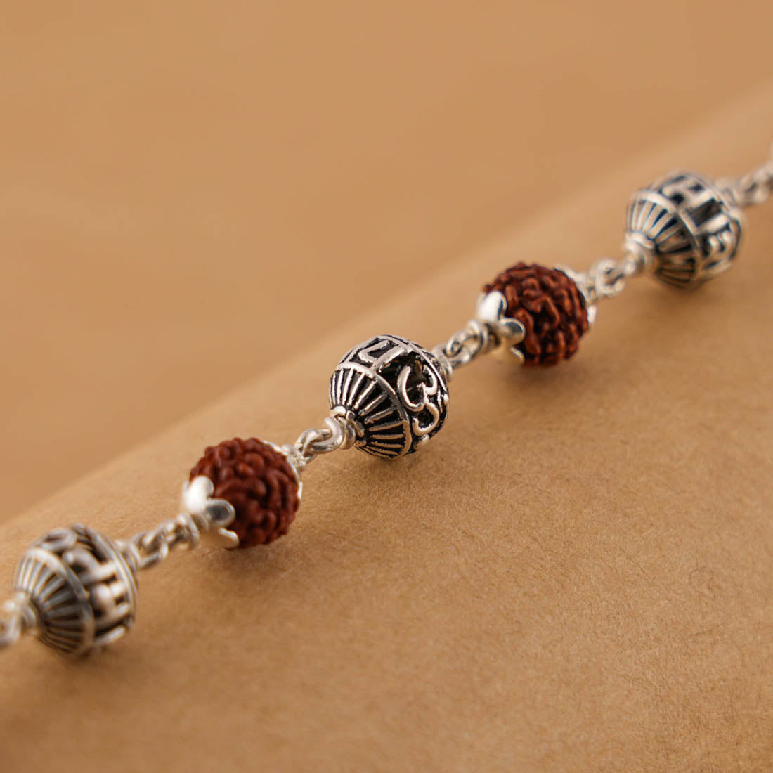 Prinjal Jewellers Rudraksha and Om namah shivay silver beads bracelet