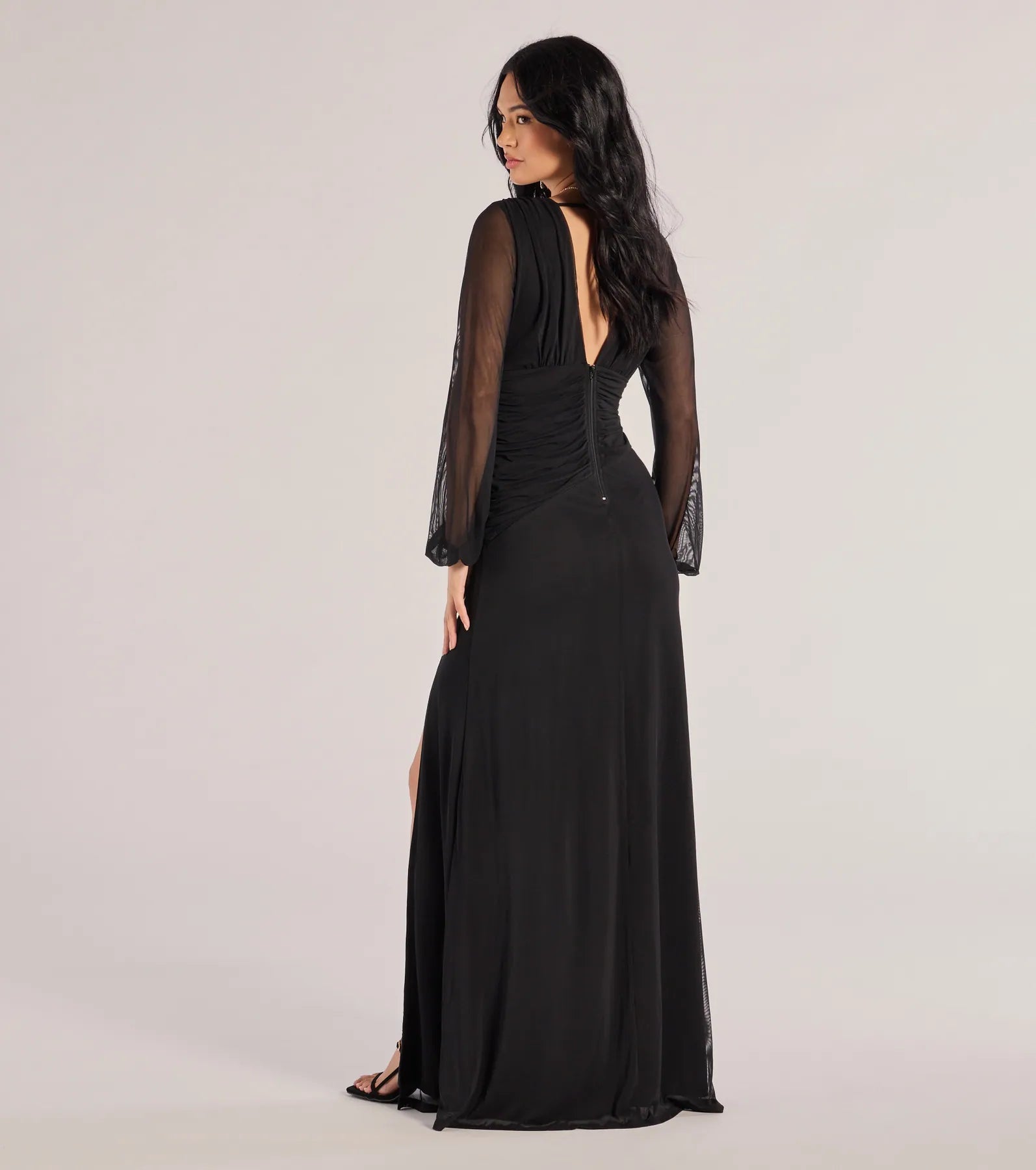 Windsor Rayne Mesh Long Sleeve A-Line Formal Dress - view 2