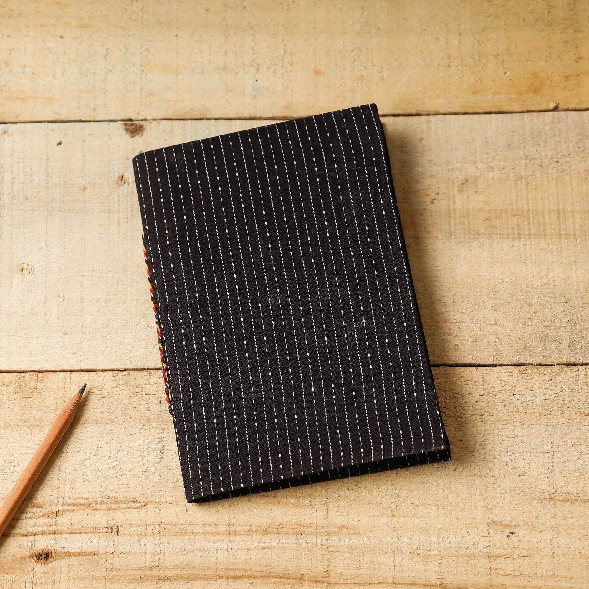 BINDAAS UNLIMITED Black - Kantha Stitch Fabric Cover Handmade Paper Notebook (7 x 5 in)
