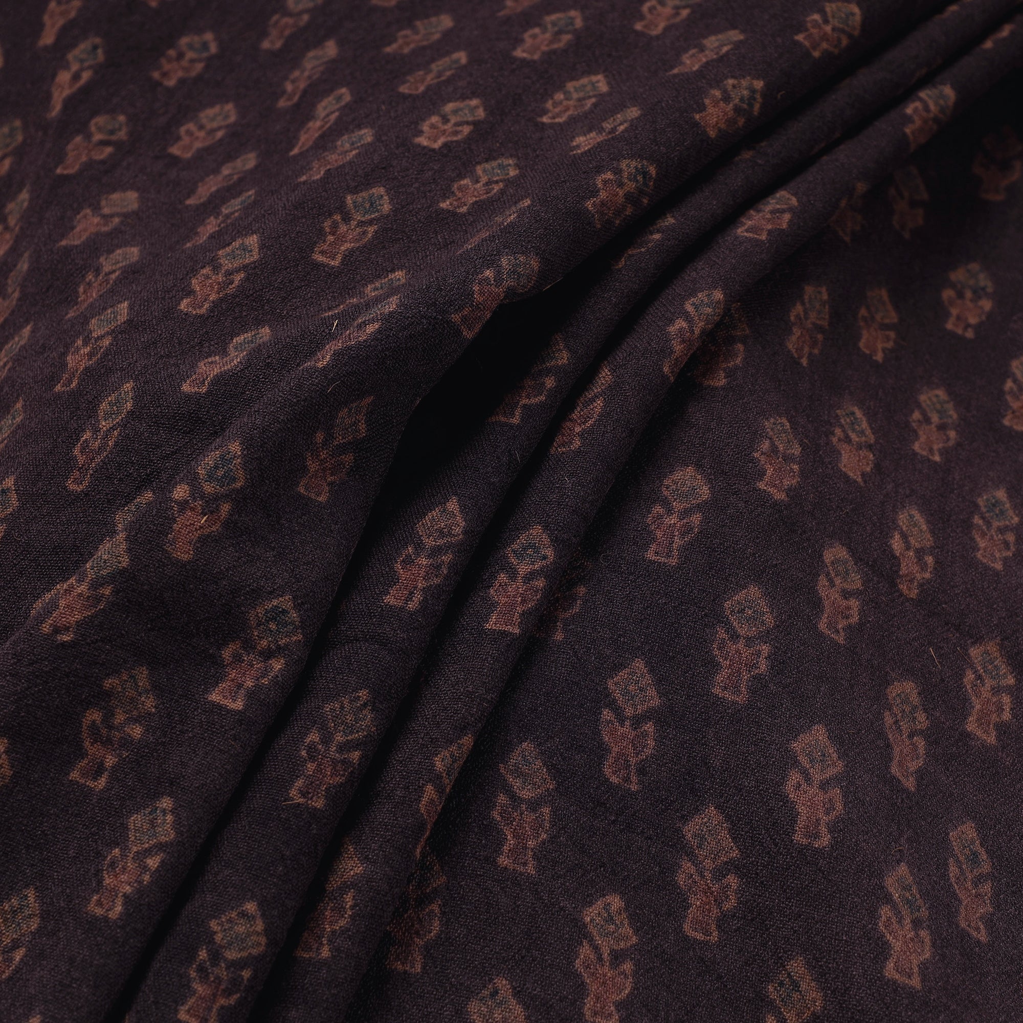 AJRAKH BY JABBAR KHATRI Brown - Pure Wool Handloom Ajrakh Hand Block Printed Fabric