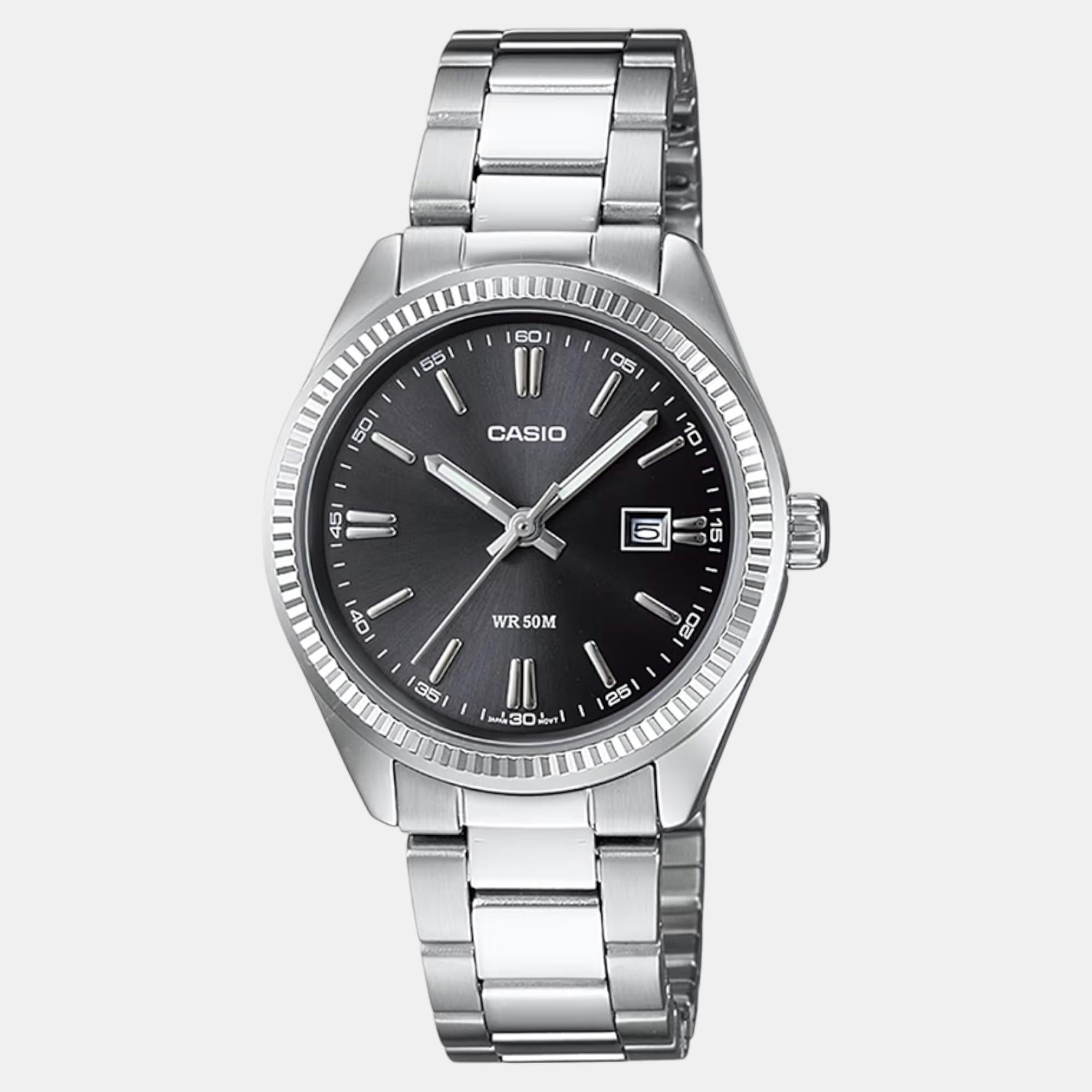 Casio Enticer Women Quartz Black Dial Analog Stainless Steel Watch A1535