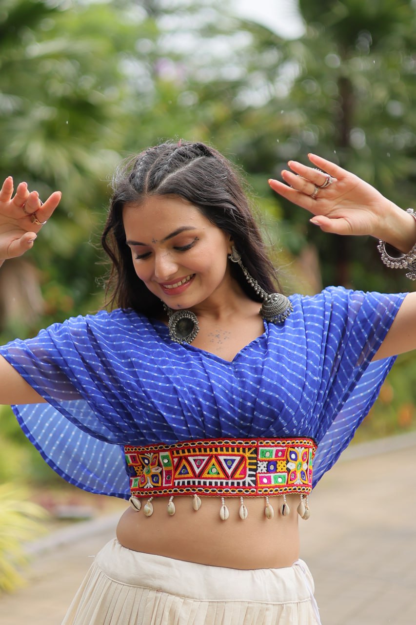 ClothsVilla Blue Elegant Lehenga with Leheriya Print Blouse - view 5