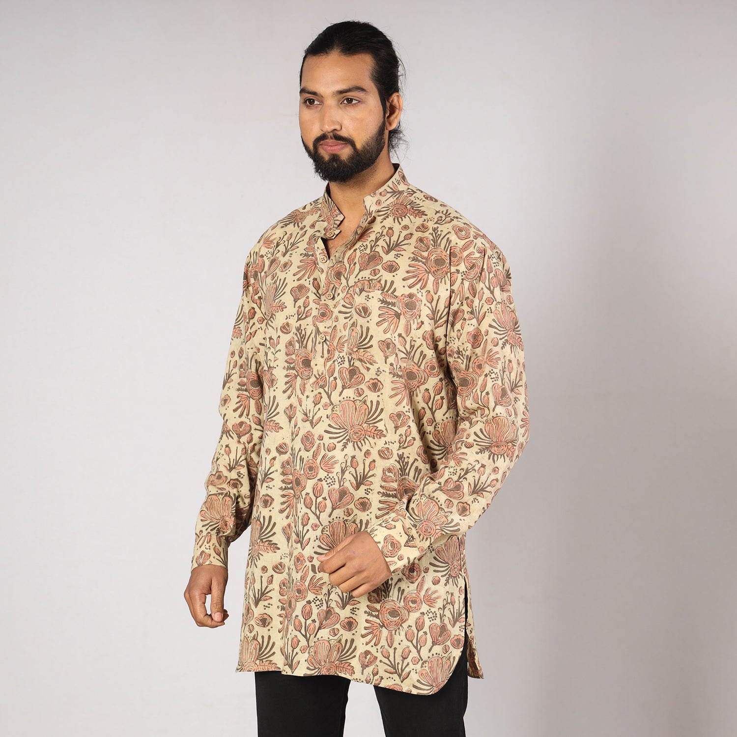 ITOKRI CASUALS Beige - Bagru Block Printing Cotton Men Short Kurta