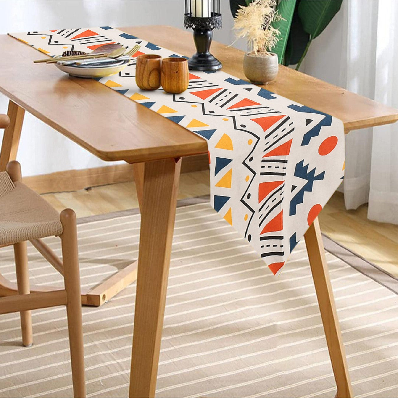Urban Space Home Furnishing 100% Cotton Table Cloth Runner for 4 or 6 Seater Dining/Centre Table - Ikat Orange