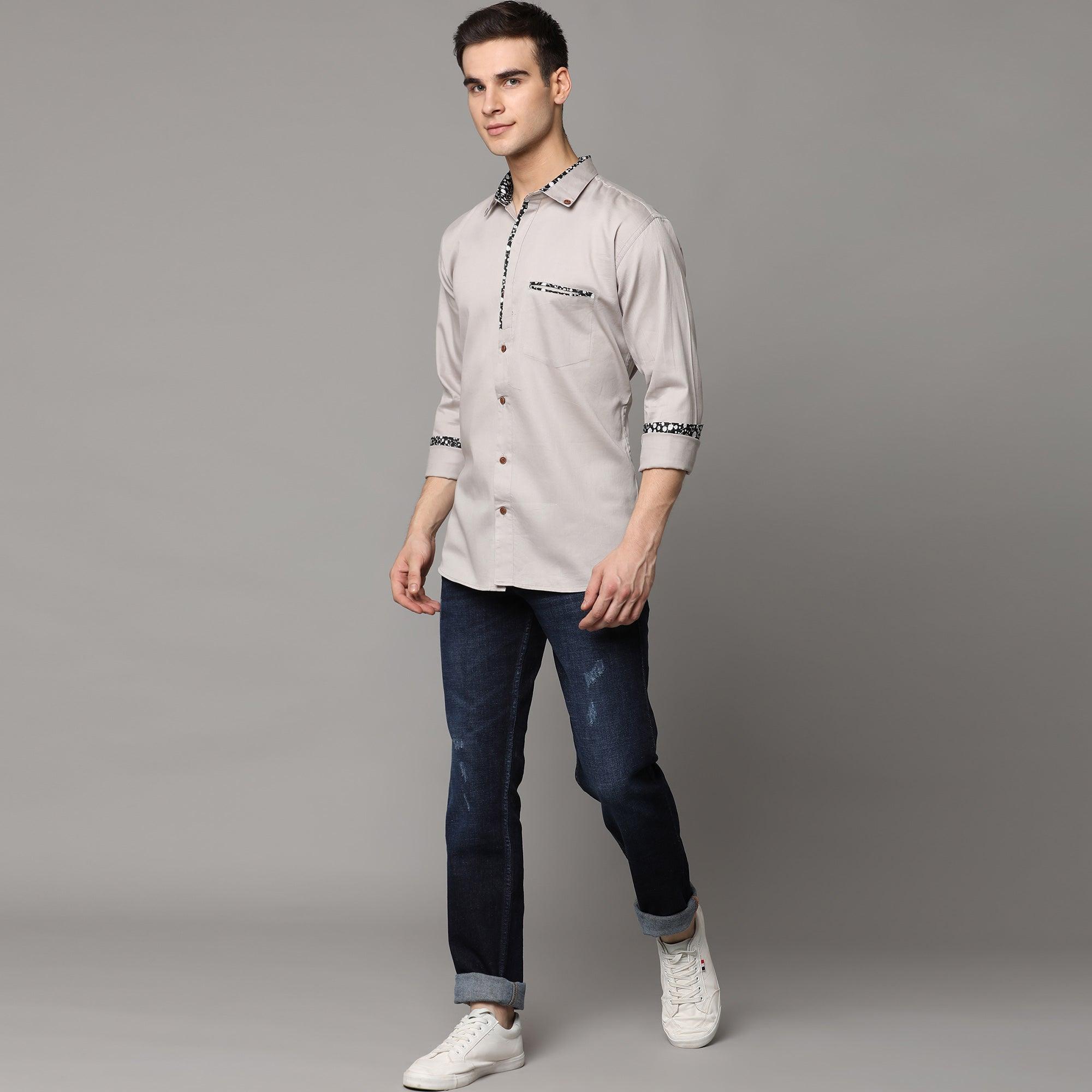 Peachmode Light Grey Solid Pure Cotton Men's Shirt - view 3