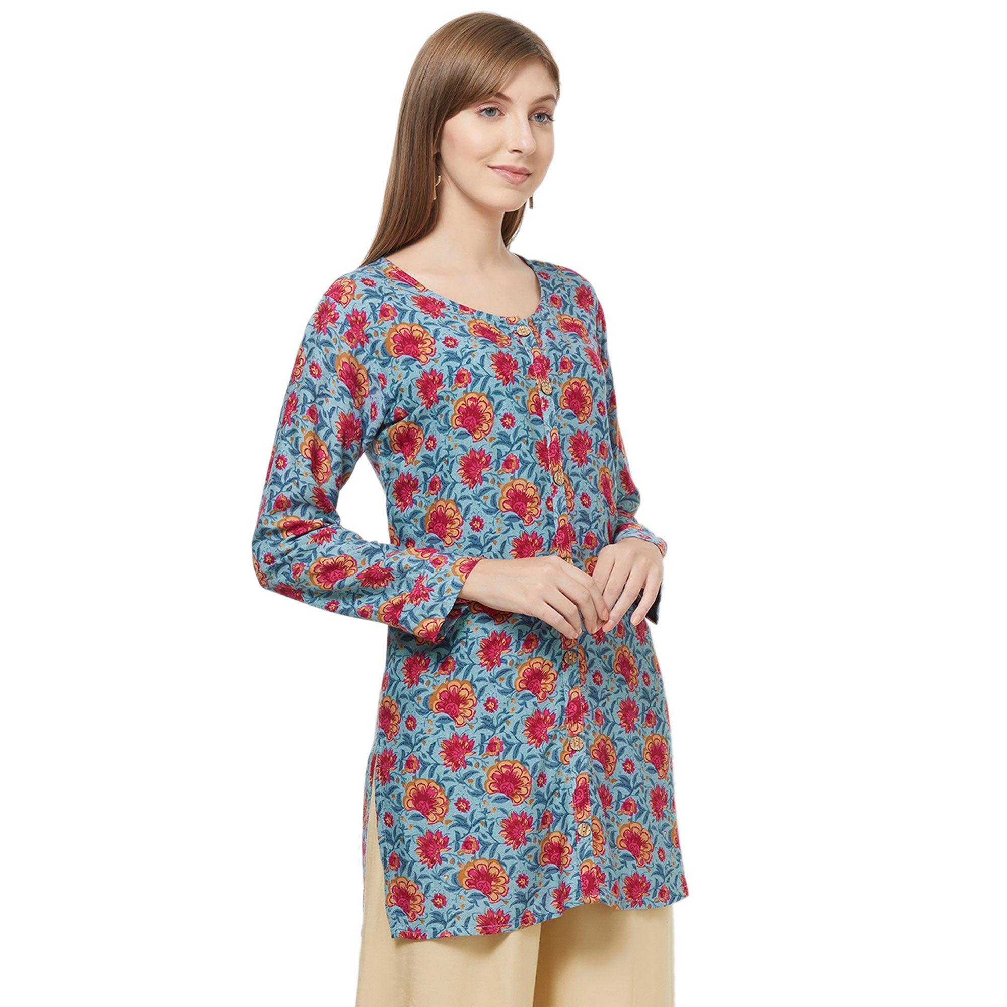 Peachmode Lovely Gray Colored Casual Printed Rayon Western Top - view 2