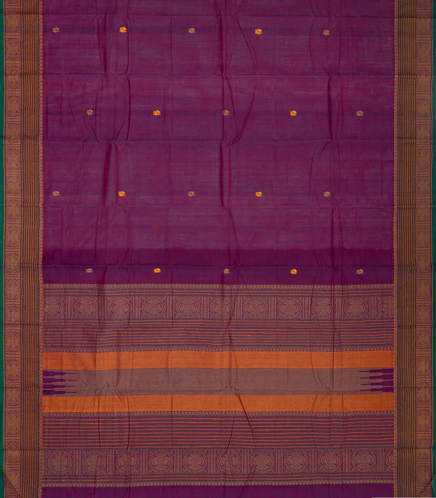 RmKV Purple Handloom Kanchi Cotton Saree With Annam Buttas - view 2
