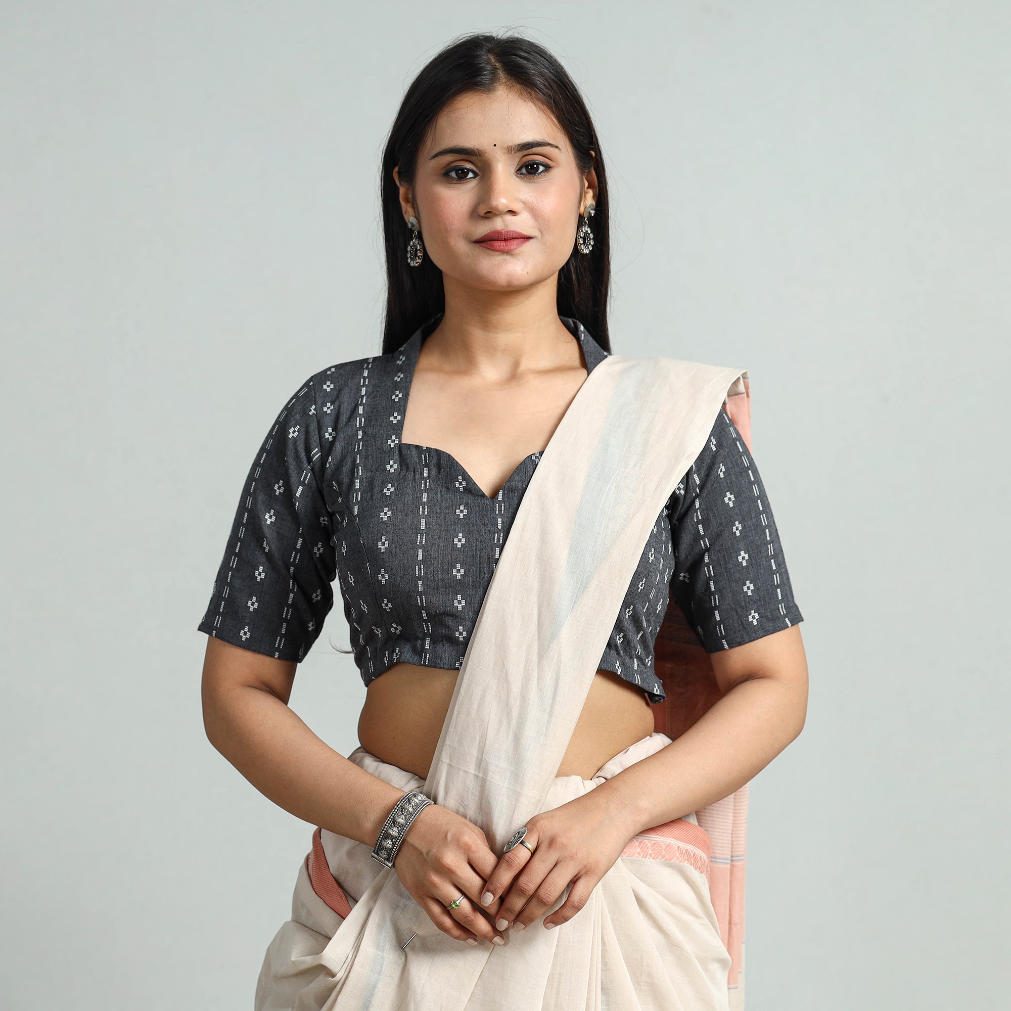 ITOKRI CASUALS Black - Jacquard Weave Cotton Stitched Blouse 06