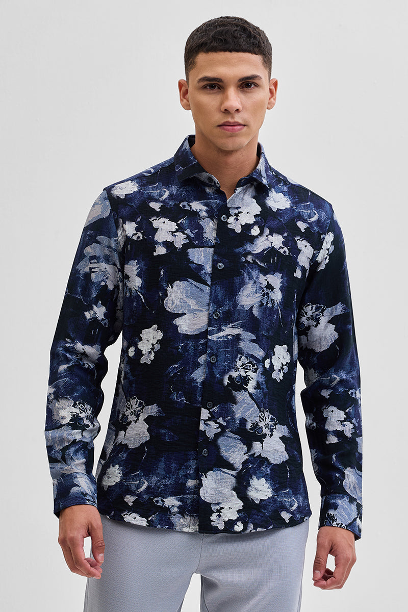 SNITCH Navy Textured Abstract Shirt - view 7