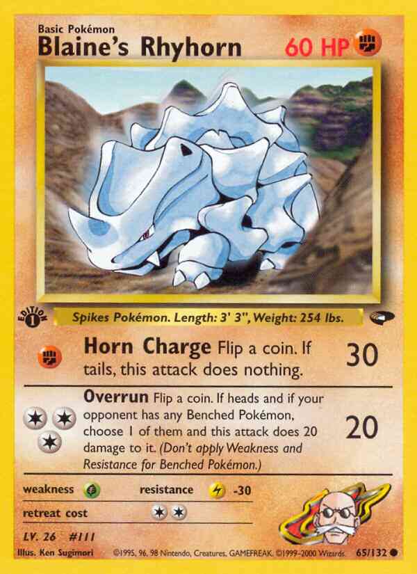 1st edition gym2-65 – Pokémon Blaine's Rhyhorn - 65/132 - Common - 1st Edition [gym2-65] [Non-Holo]