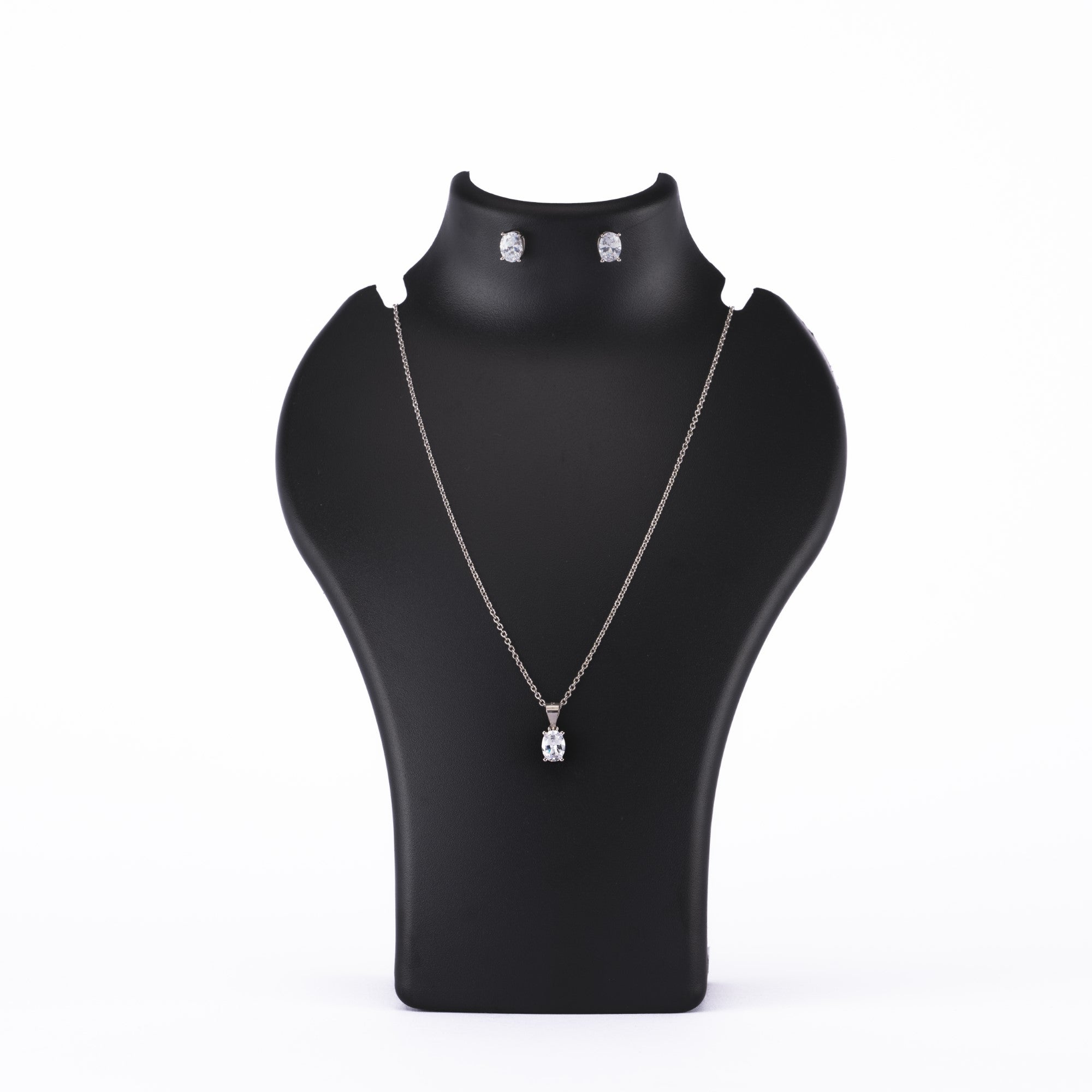 Prinjal Jewellers Silver Set Chain Pendant and Earrings with Finely Cut Stones for Women - view 2