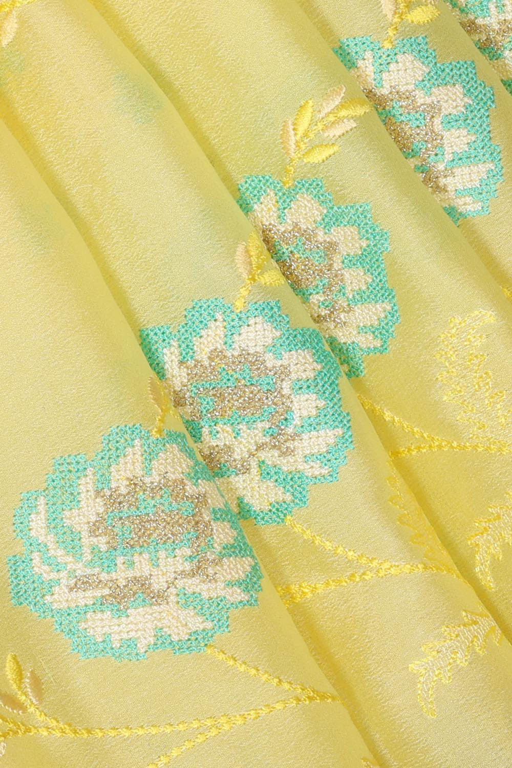 Kalanjali Crepe Silk Lime-Yellow Saree – Women's - view 2