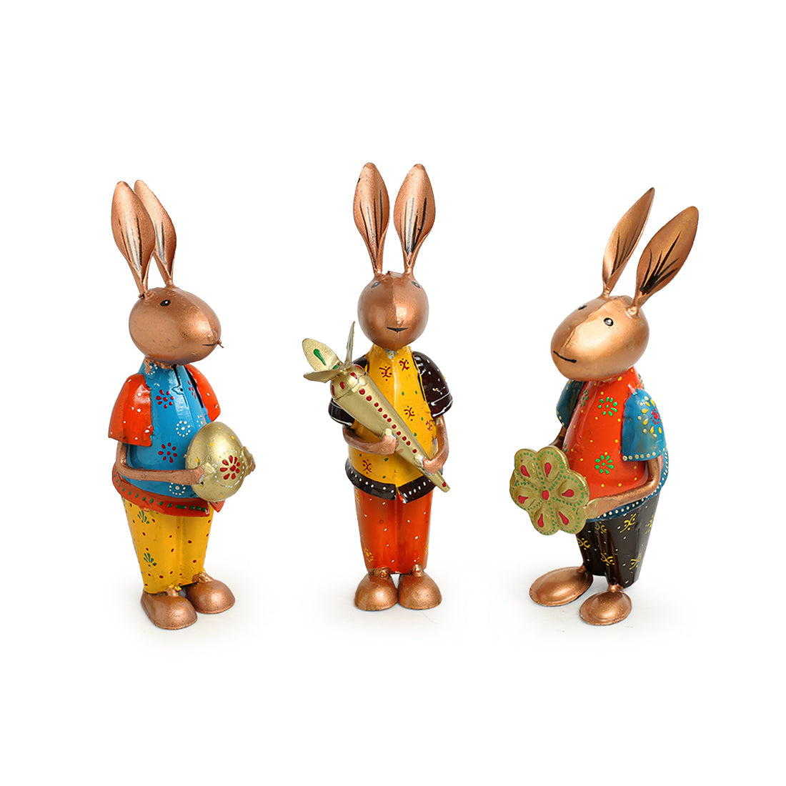 EXCLUSIVELANE 'Rabbit Rumbles' Handpainted Garden Decorative Showpieces In Iron (Set of 3, 8 Inch) - view 2