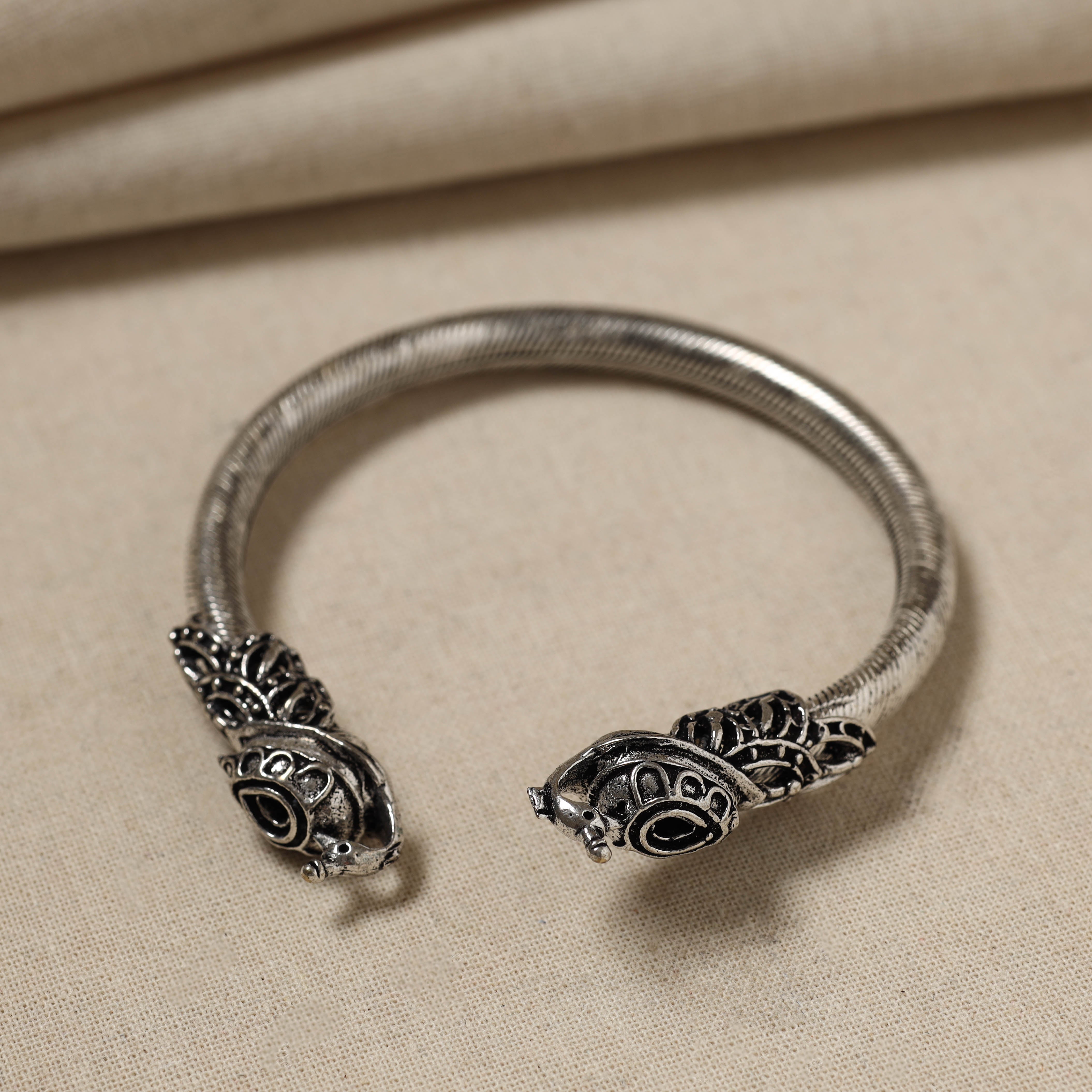 Silver kada bangle – WHITE RIVER STORIES Antique Finish Oxidised German Silver Kada / Bangle (Adjustable)