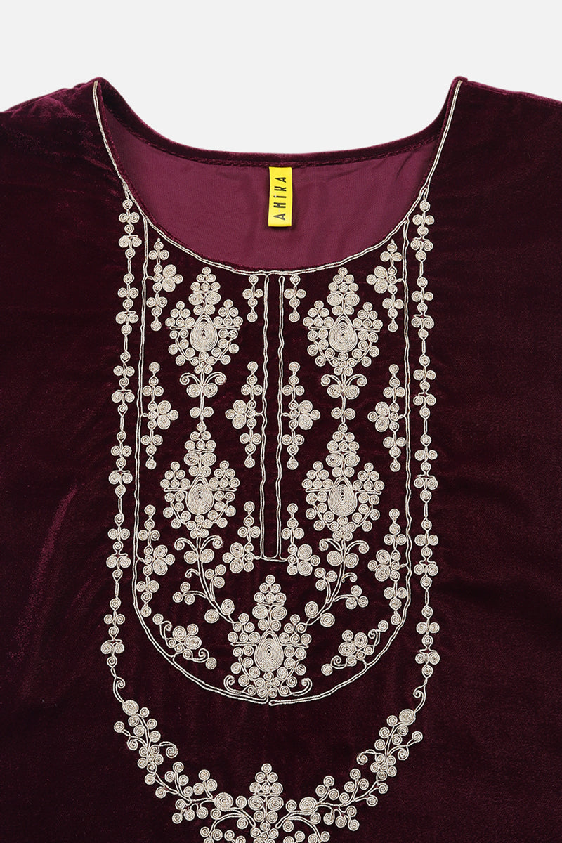 Ahika Burgundy Velvet Straight Kurta Pant With Dupatta PKSKD1766 - view 7