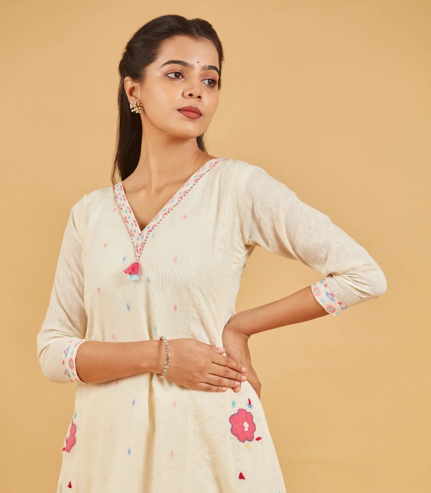 RmKV White Floral Embellished Short Kurta Set - view 2