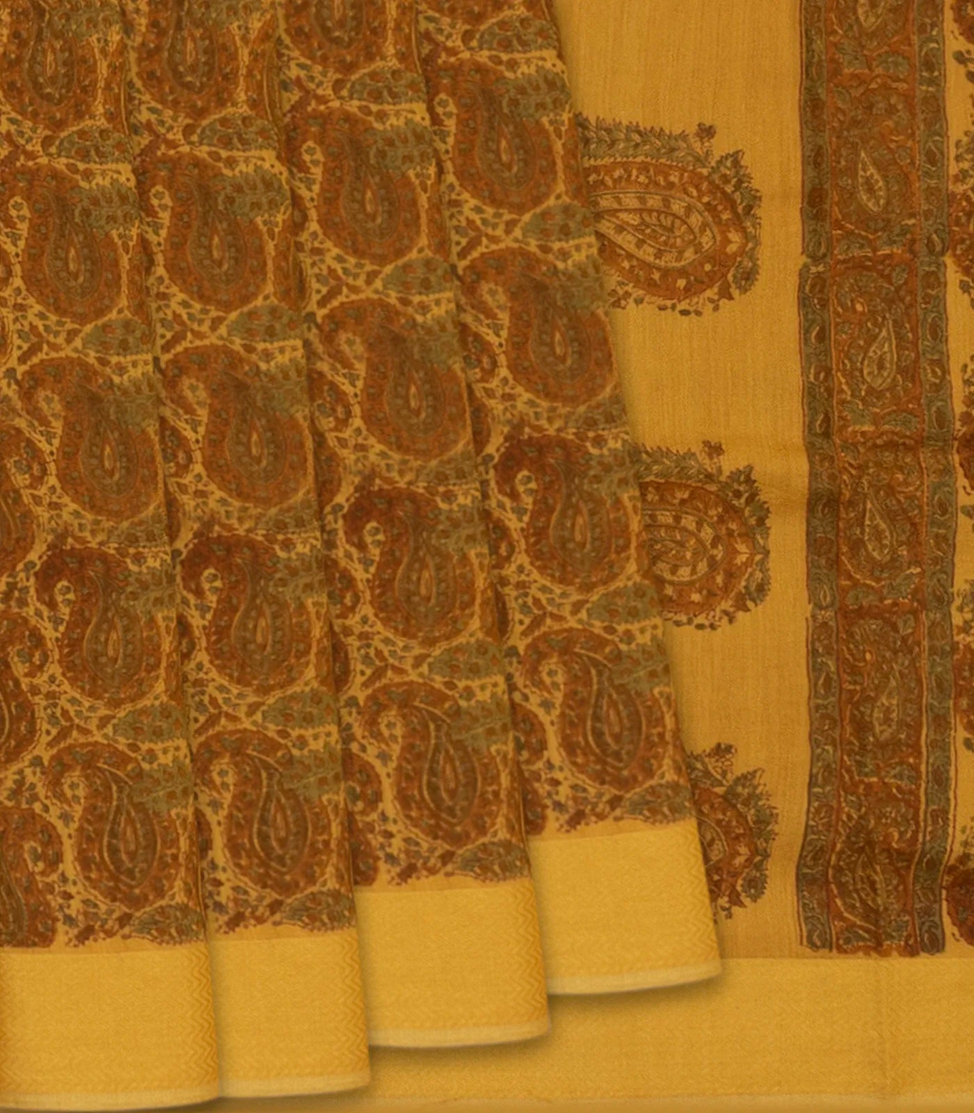 RmKV Maroon Handloom Printed Tussar Silk Saree With Paisley Motifs-Maroon