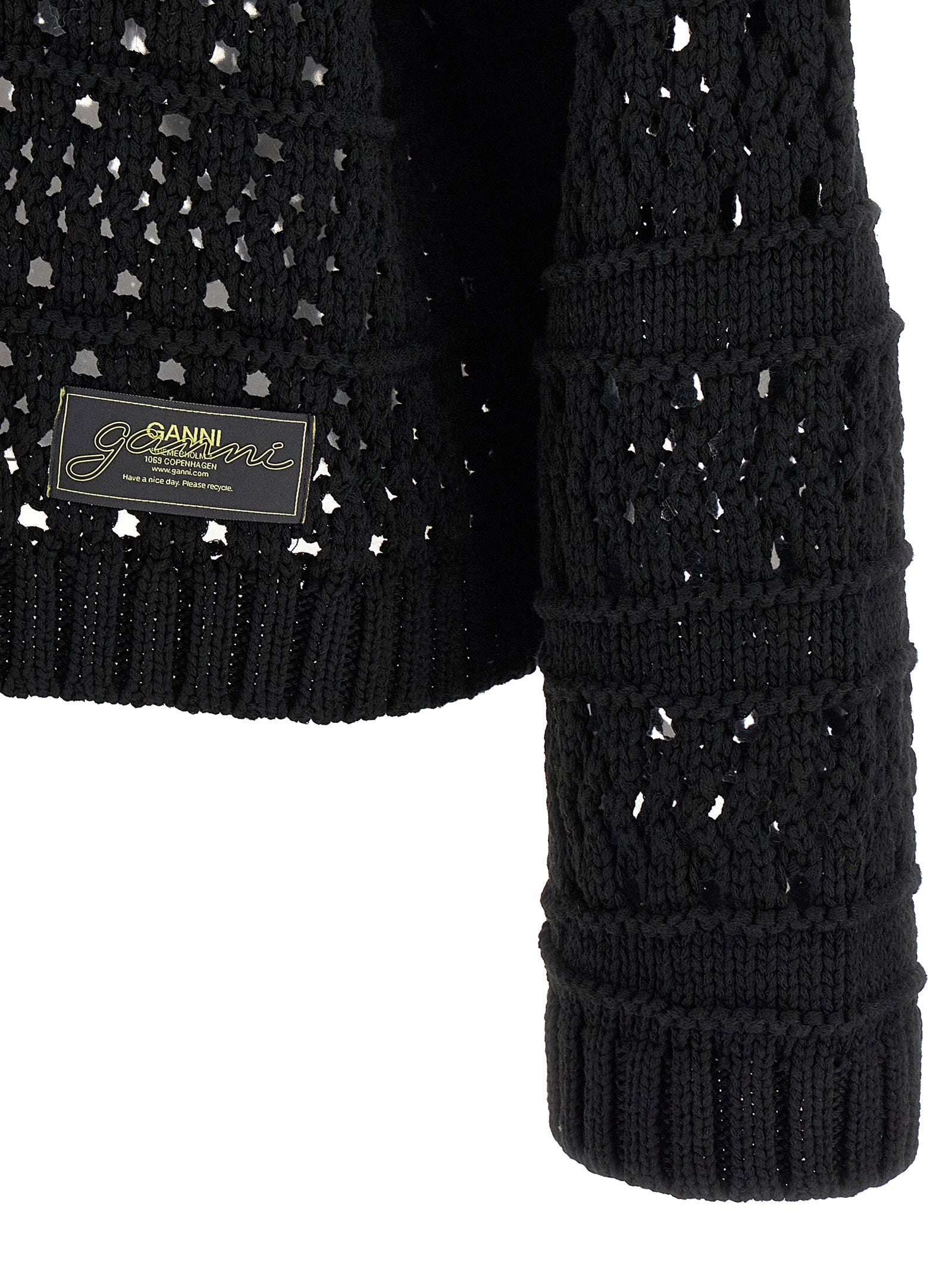 Ganni Black Crochet V-neck Sweater - view 4