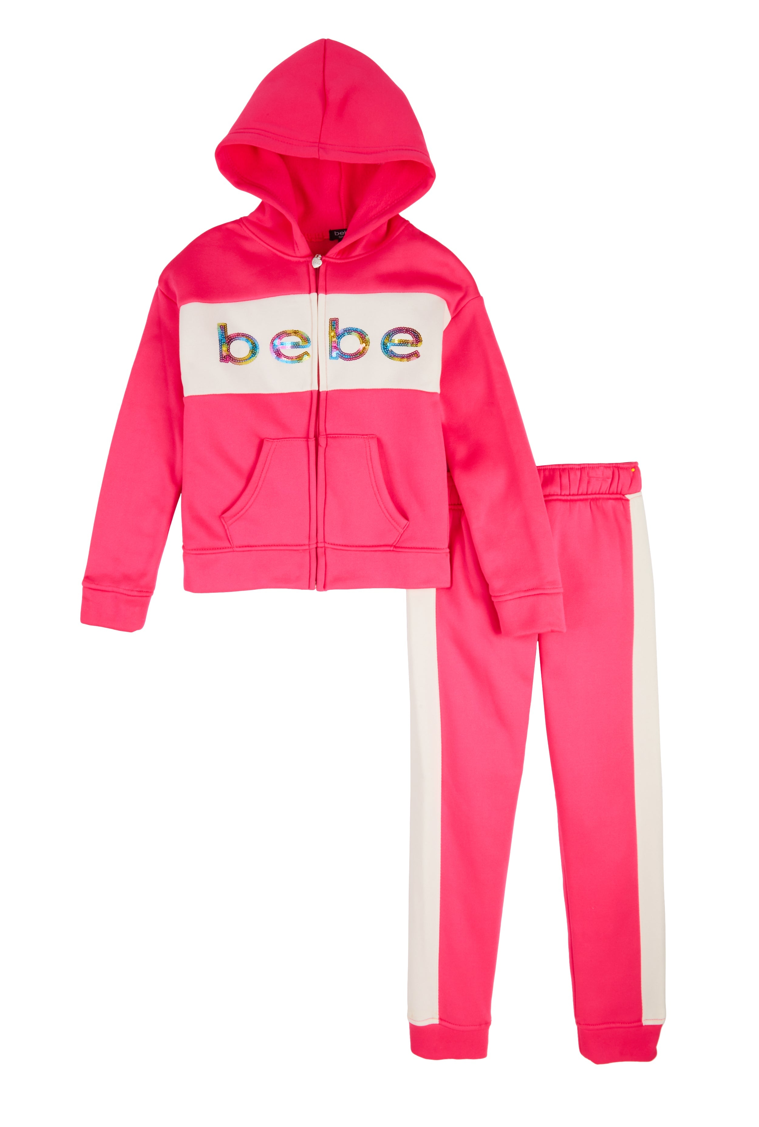 Rainbow Shops Girls Bebe Sequin Logo Zip Front Hoodie and Joggers
