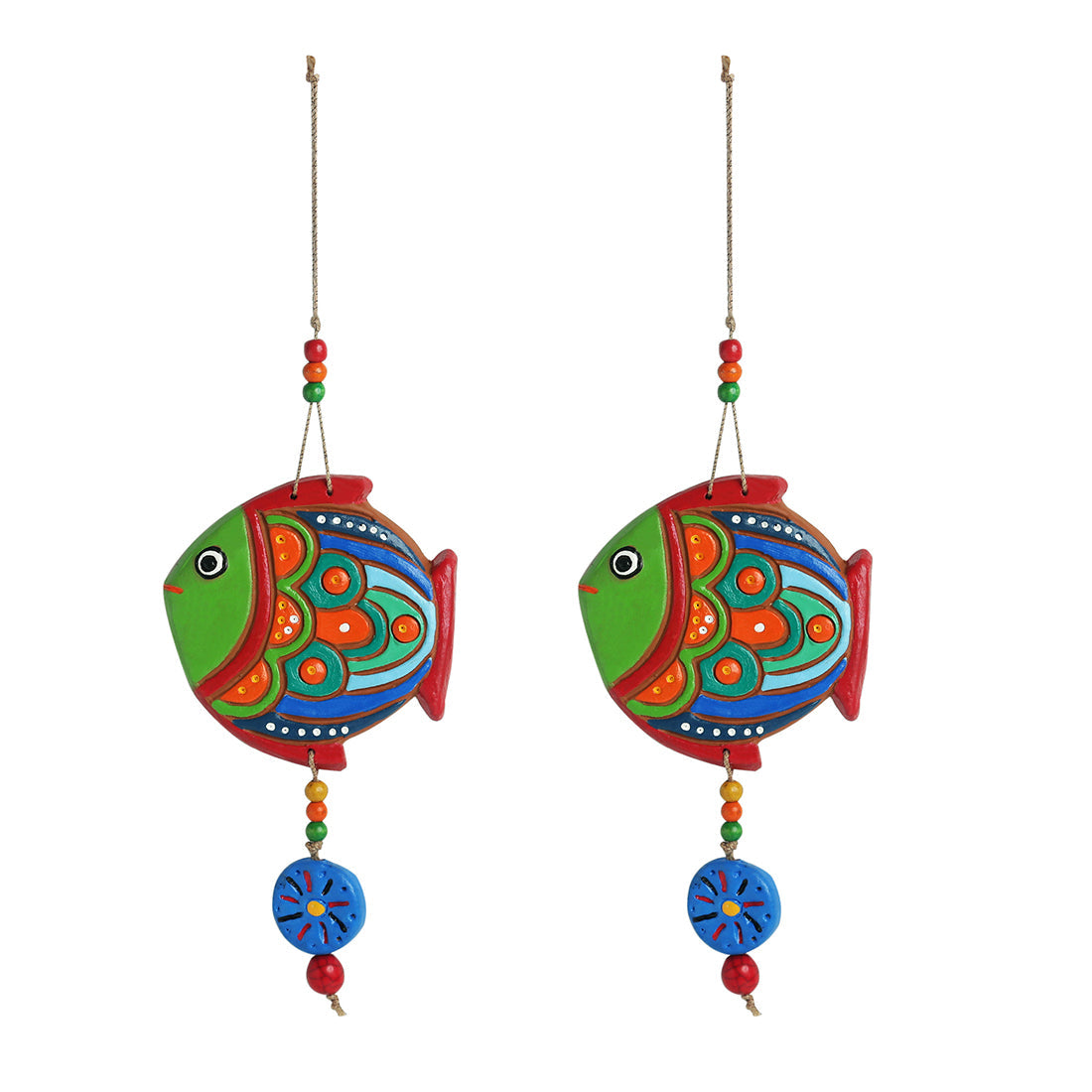 EXCLUSIVELANE 'The Fish Twins' Handmade & Handpainted Terracotta Decorative Wall Hangings (Set of 2) - view 2