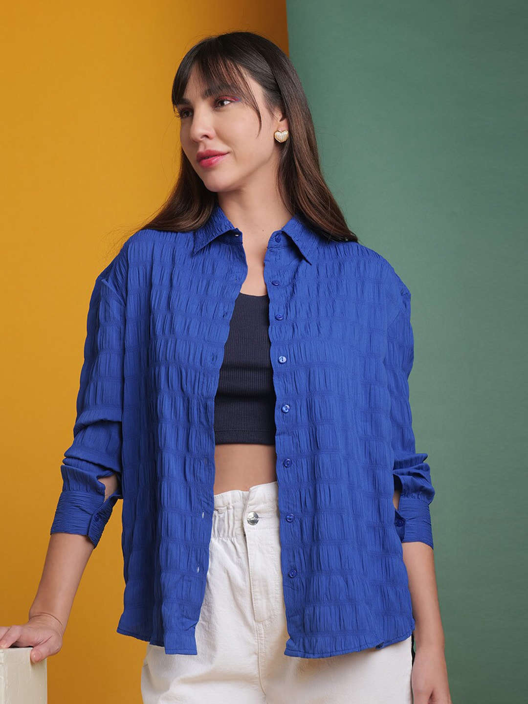 Freehand By The Indian Garage Co Women's Solid Oversized Fit Shirt