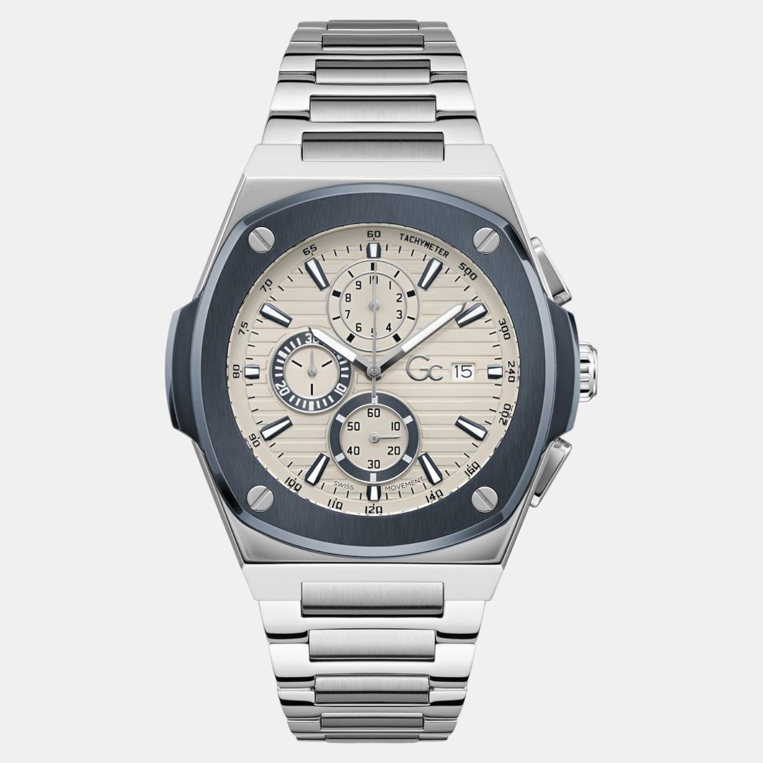 GC Coussin Shape Men Quartz Beige Dial Chronograph Stainless Steel Watch Y99023G1 - view 2