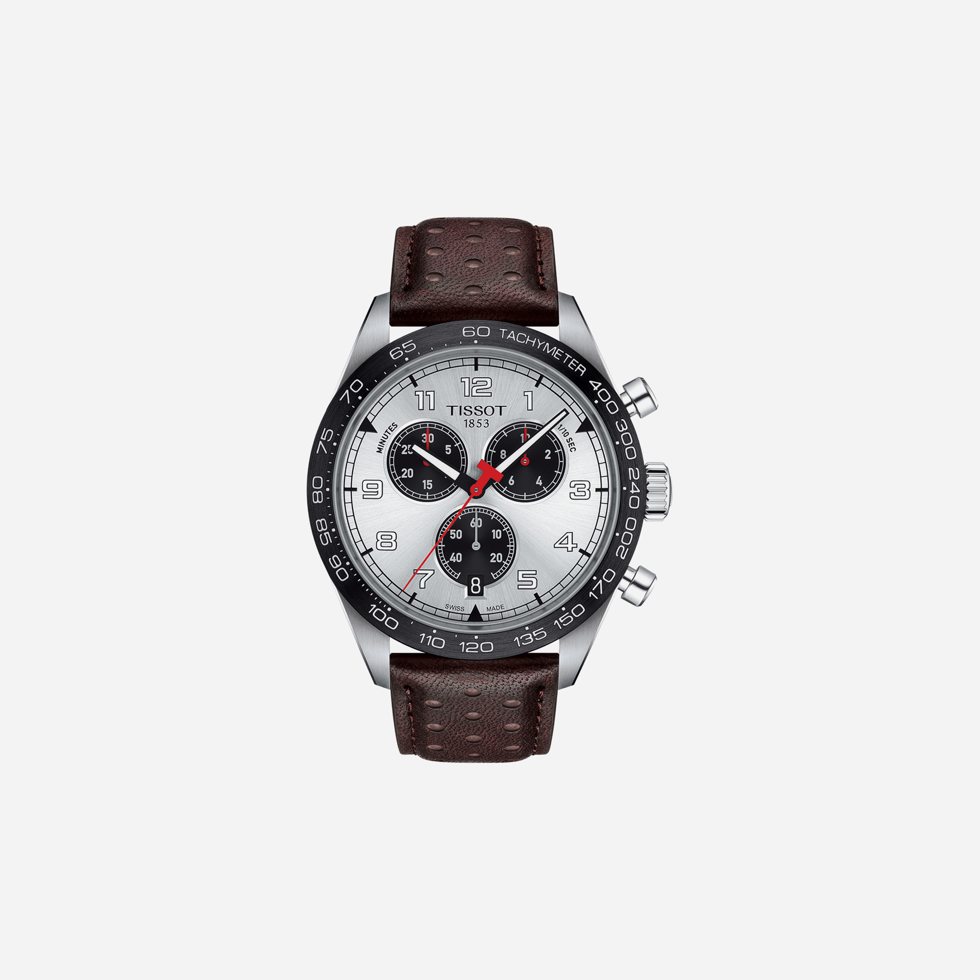 Tissot PRS 516 Chronograph Quartz Silver Dial 45mm Leather Strap