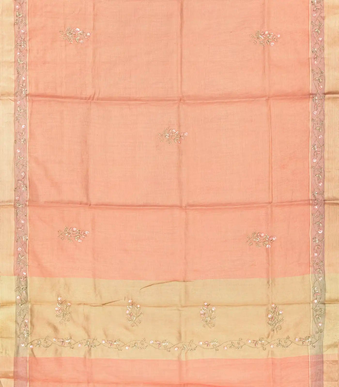 RmKV Peach Tissue Embroidered Saree With Floral Motifs-Peach - view 2