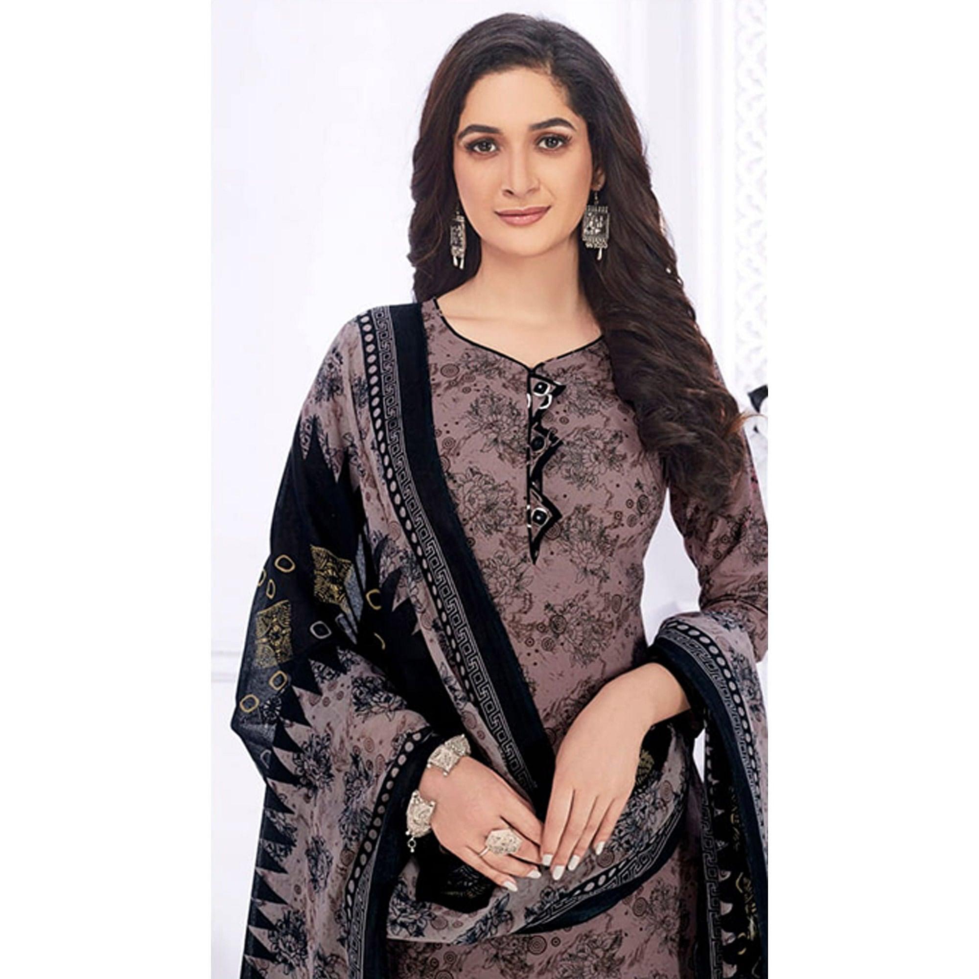Peachmode Mauve Casual Wear Printed Cotton Dress Material - view 4