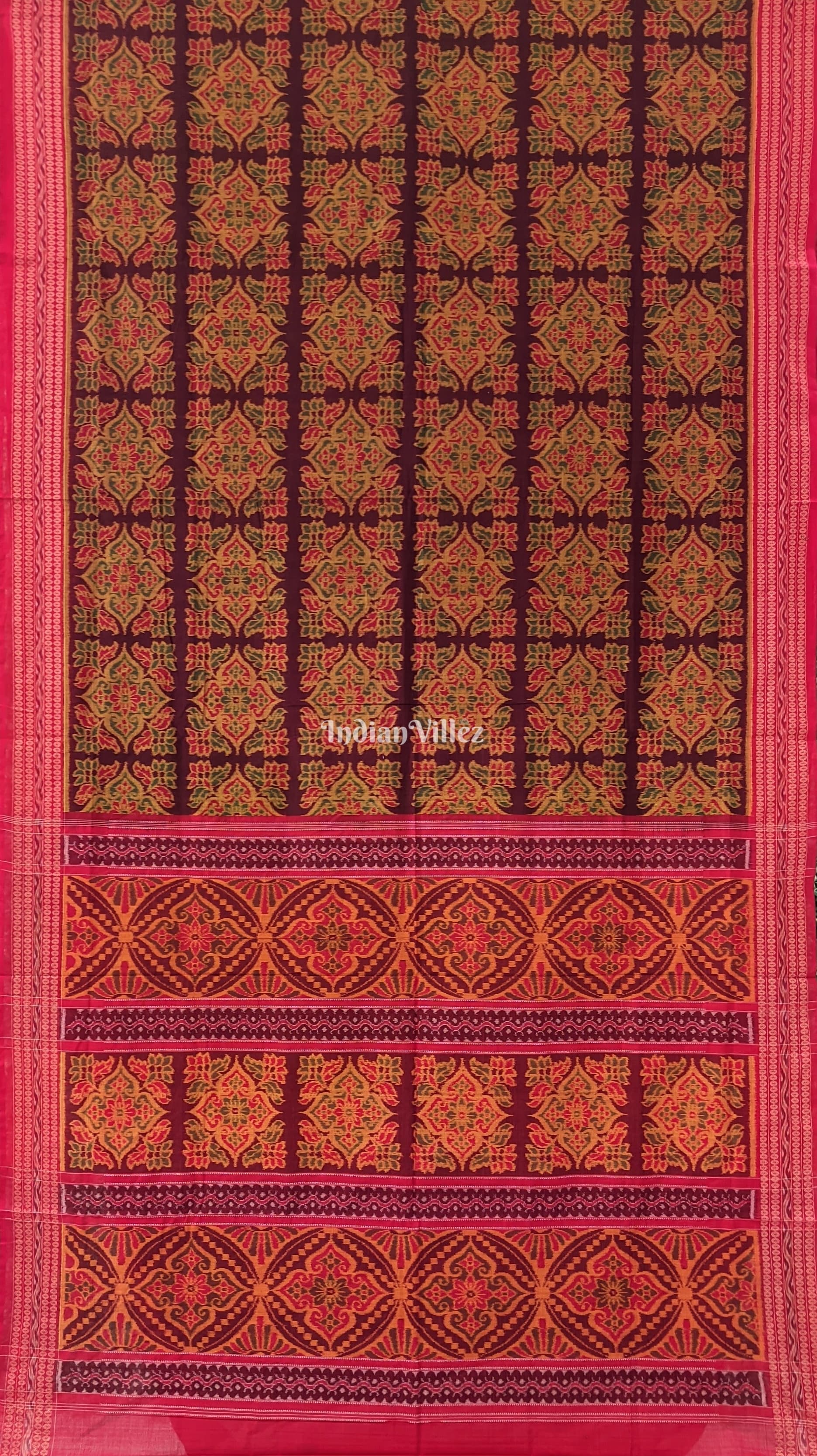 IndianVillèz Maroon Flower Design Sambalpuri Pure Cotton Saree