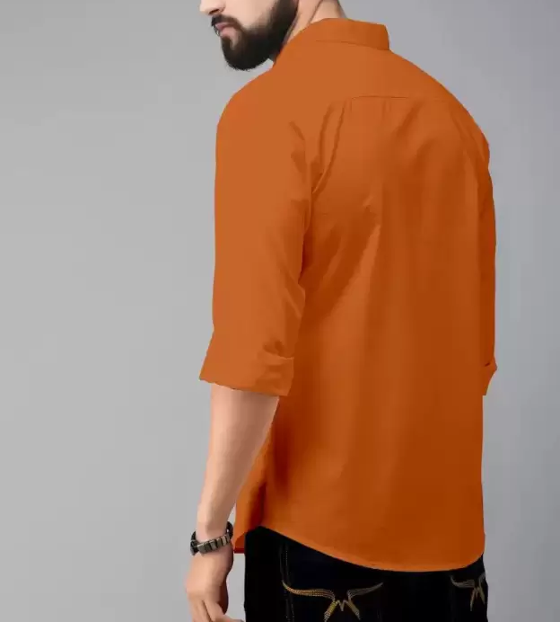 BlackTree Premium Cotton Blend Solid Shirts (Orange) - view 3